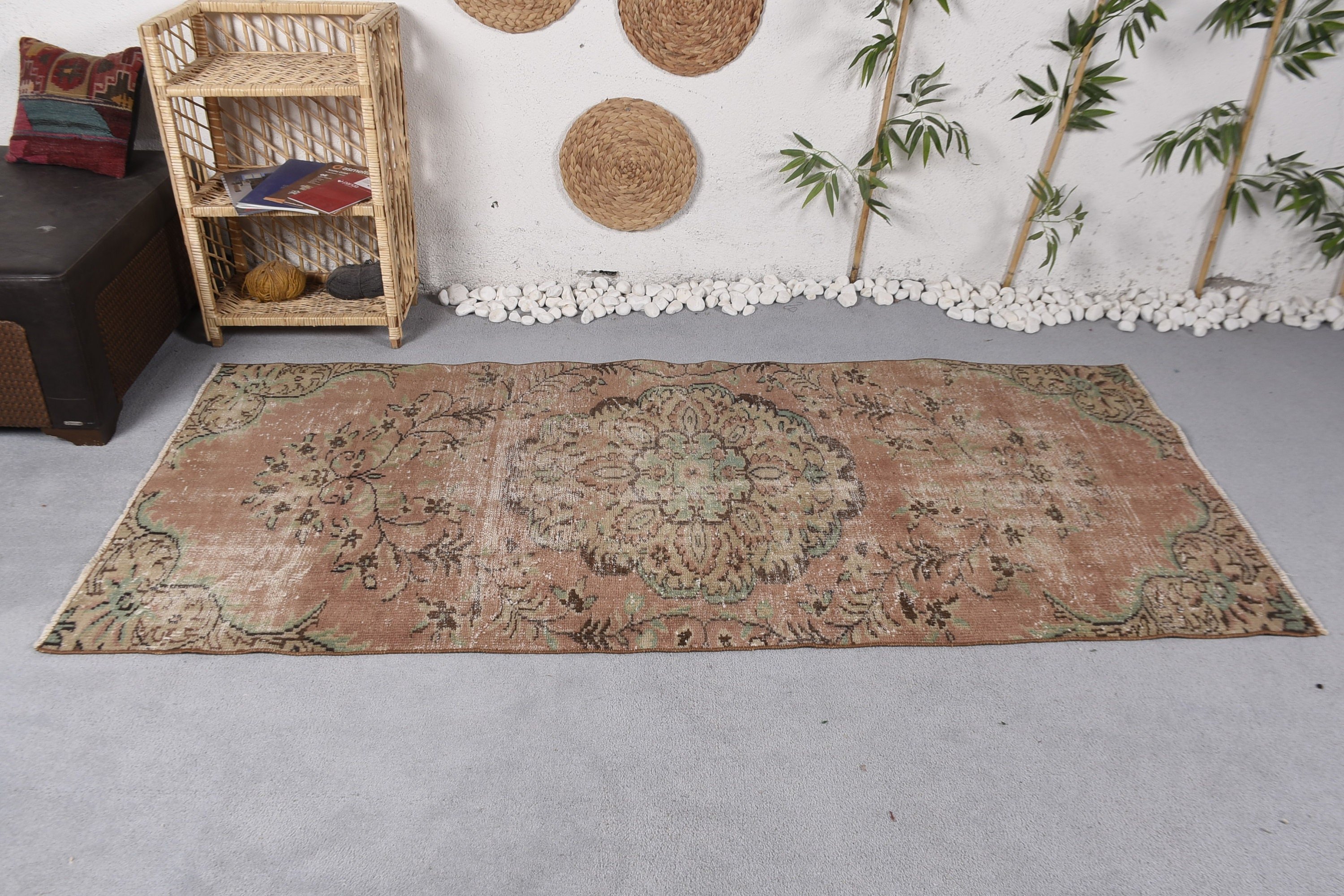 3.6x7.4 ft Area Rug, Cute Rug, Brown Anatolian Rug, Turkish Rug, Living Room Rug, Vintage Rug, Dining Room Rugs, Wool Rug, Bedroom Rug