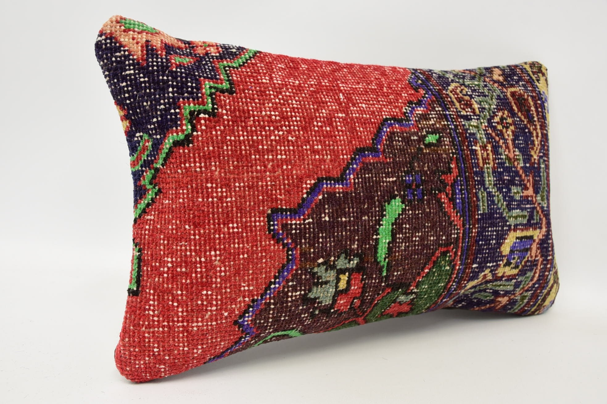 Pillow for Couch, Designer Throw Pillow, Handmade Kilim Cushion, 12"x20" Red Cushion, Boho Pillow Sham Cover, Bench Cushion Case