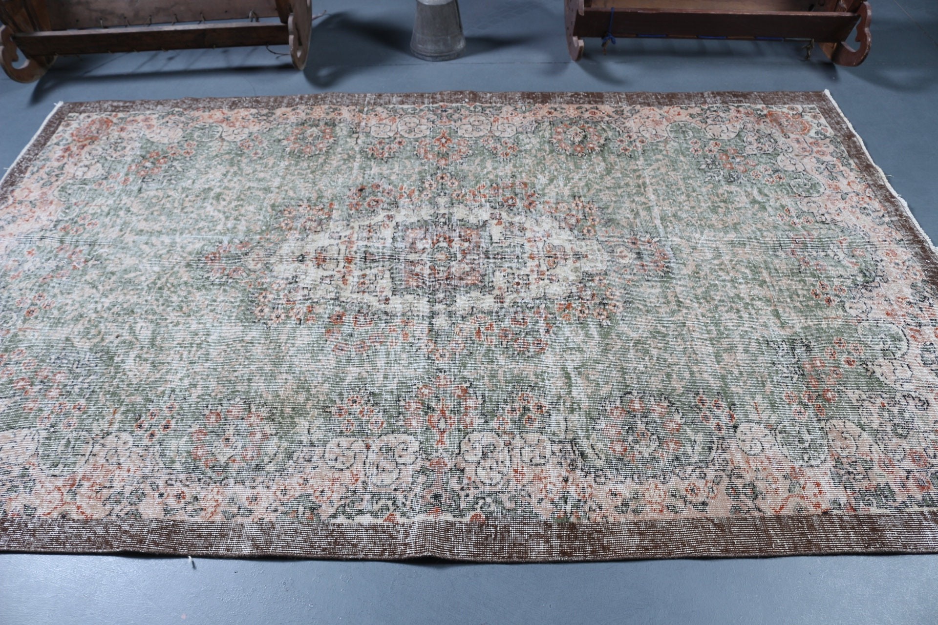 Antique Rug, Turkish Rugs, Green Oriental Rugs, 5.3x8.5 ft Large Rugs, Living Room Rugs, Dining Room Rug, Vintage Rug