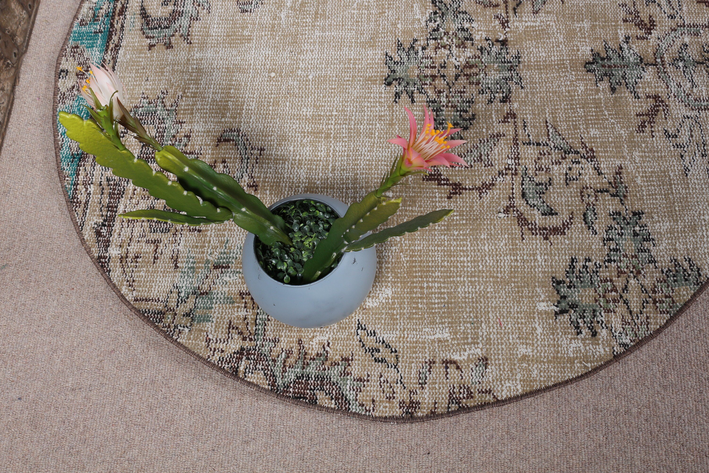 Bedroom Rug, Brown Oriental Rug, Natural Rug, Bath Rug, Door Mat Rug, Anatolian Rugs, 3.8x3.8 ft Small Rugs, Vintage Rugs, Turkish Rug