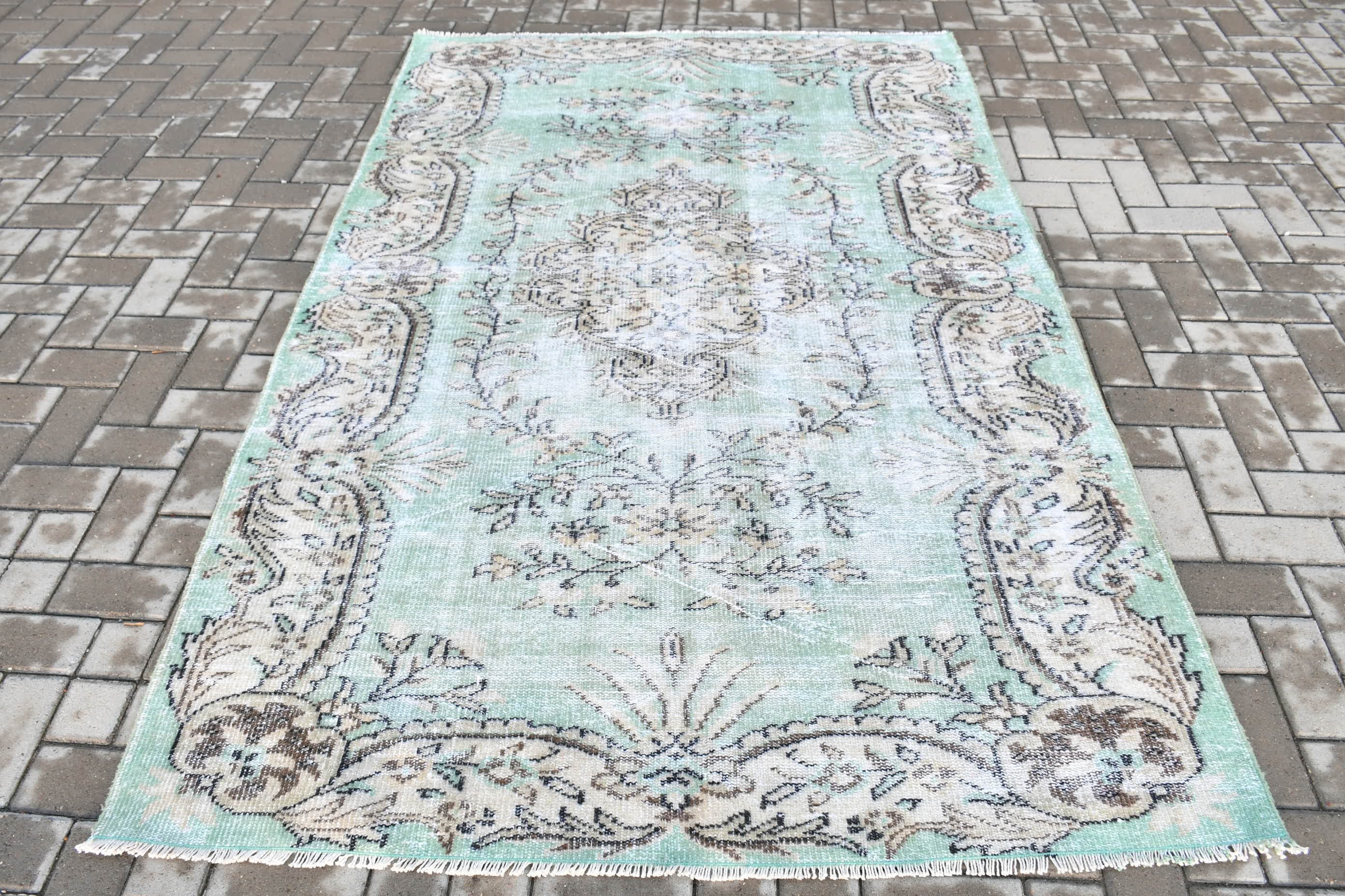 Kitchen Rugs, Floor Rugs, Green Cool Rug, Rugs for Living Room, 5.1x7.8 ft Area Rug, Vintage Rugs, Bedroom Rug, Turkish Rugs