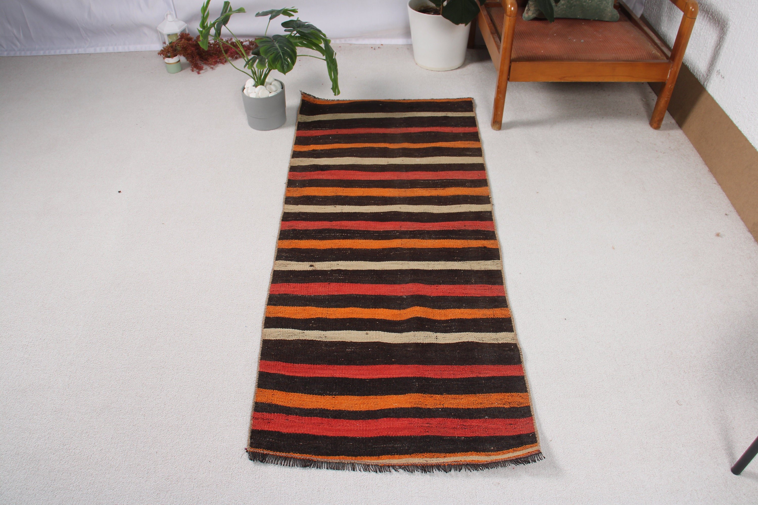 Brown Cool Rugs, Kilim, Turkish Rugs, Statement Rug, Vintage Rug, Bathroom Rug, 2.2x5.2 ft Small Rugs, Wall Hanging Rugs, Bedroom Rugs