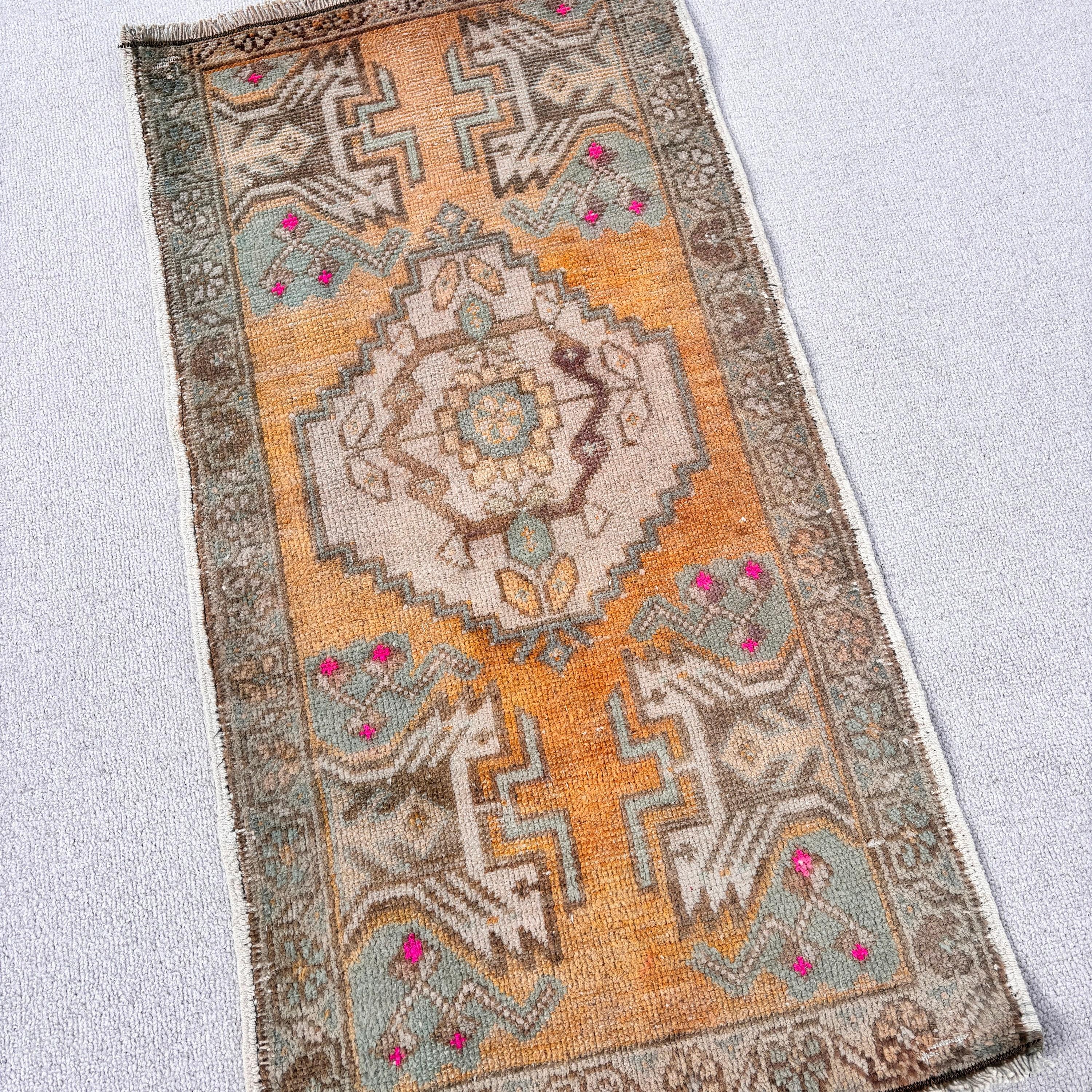 1.6x3 ft Küçük Halılar, Küçük Alan Halıları, Türk Halısı, Vintage Halılar, Anadolu Halıları, El Yapımı Halı, Turuncu Yün Halı, Küçük Boho Halı, Havalı Halı