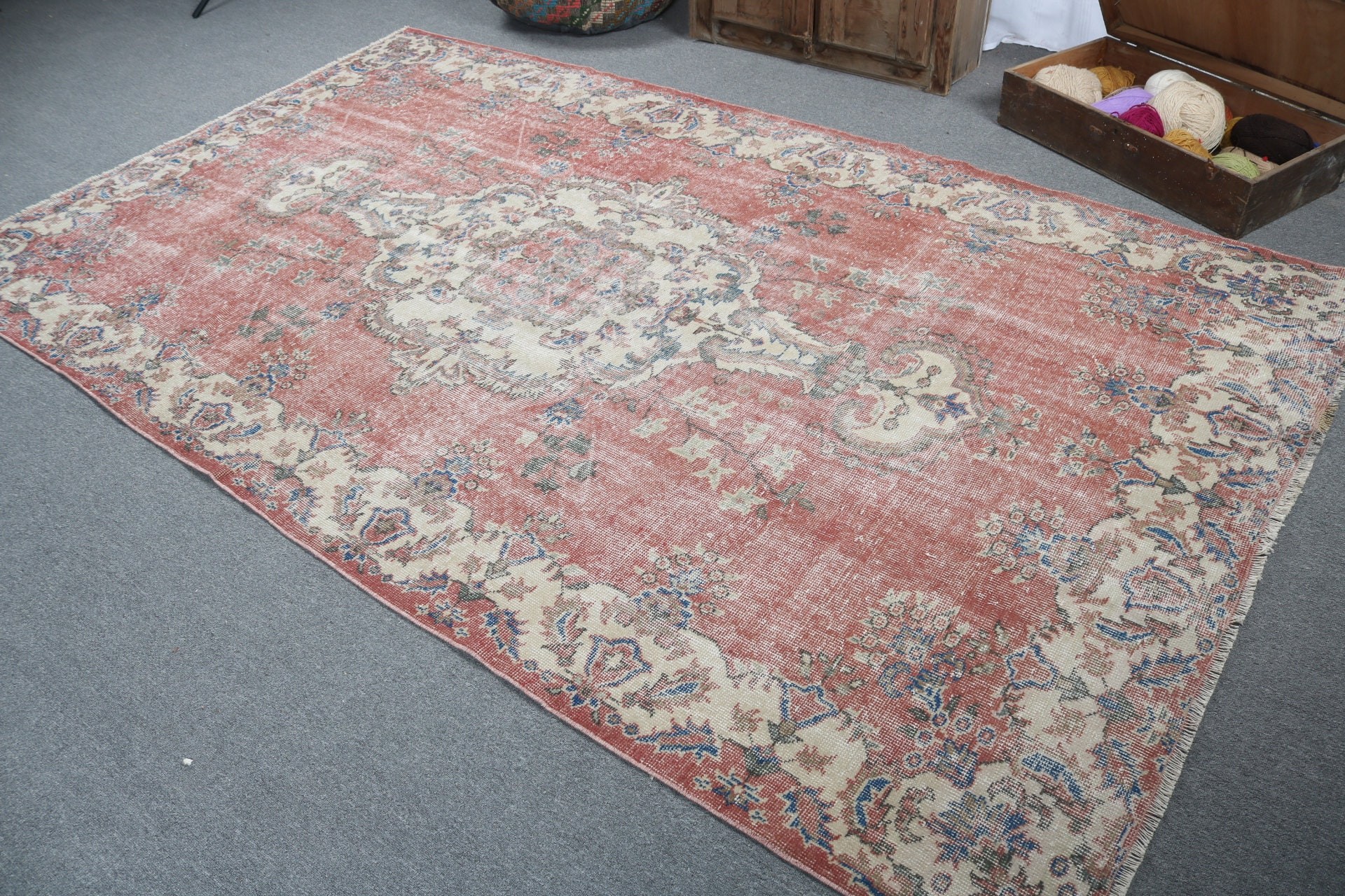 Ev Dekorasyonu Halıları, Geometrik Halılar, Türk Halısı, Vintage Halı, Oturma Odası Halıları, Kırmızı Oryantal Halı, Yemek Odası Halısı, 5.7x9.7 ft Büyük Halılar