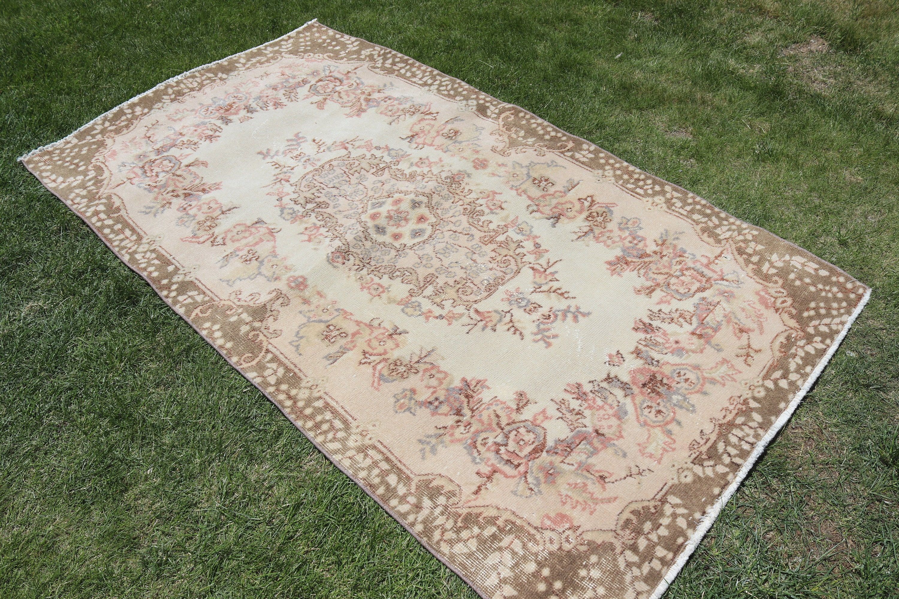 Boho Halı, Türk Halısı, Düz Dokuma Halı, 3,8x6,8 ft Alan Halıları, Bej Yün Halı, Vintage Halılar, El Yapımı Halı, İç Mekan Halıları, Mutfak Halıları