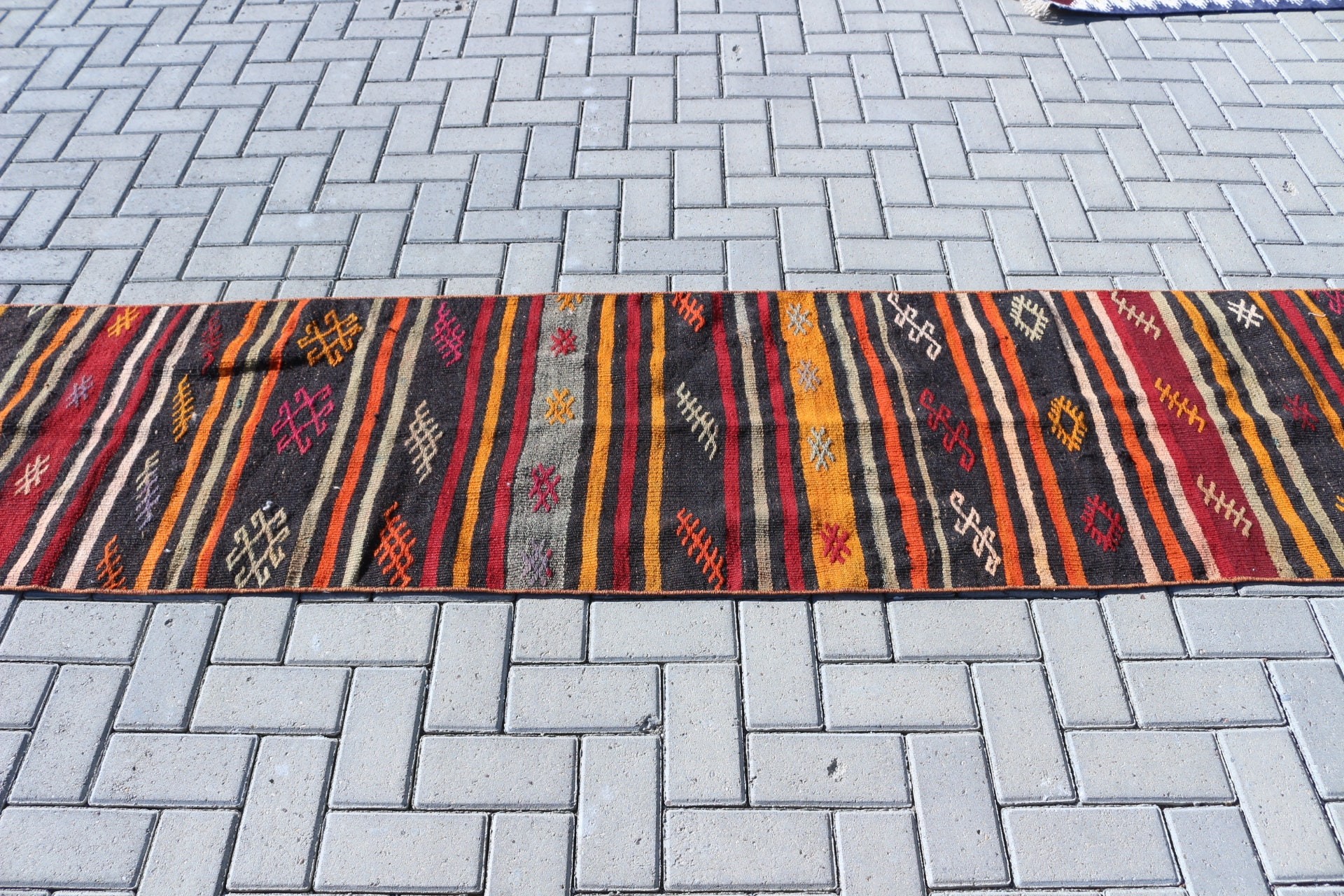 Kilim, Parlak Halı, Koridor Halısı, Koridor Halısı, Vintage Halılar, Yer Halıları, Yün Halılar, Siyah Oryantal Halı, 2x11 ft Yolluk Halısı, Türk Halıları