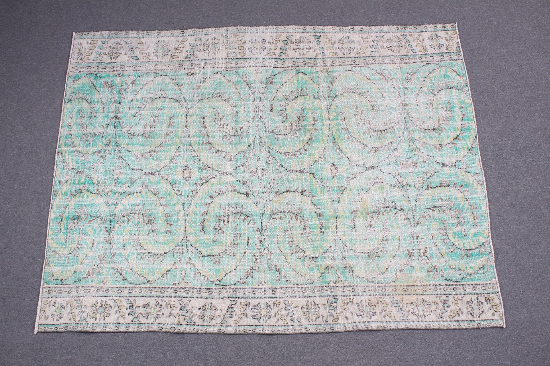 Distressed Rugs, Turkish Rug, Vintage Rug, Dining Room Rugs, Bedroom Rug, 6.2x8.3 ft Large Rug, Kitchen Rug, Green Wool Rugs