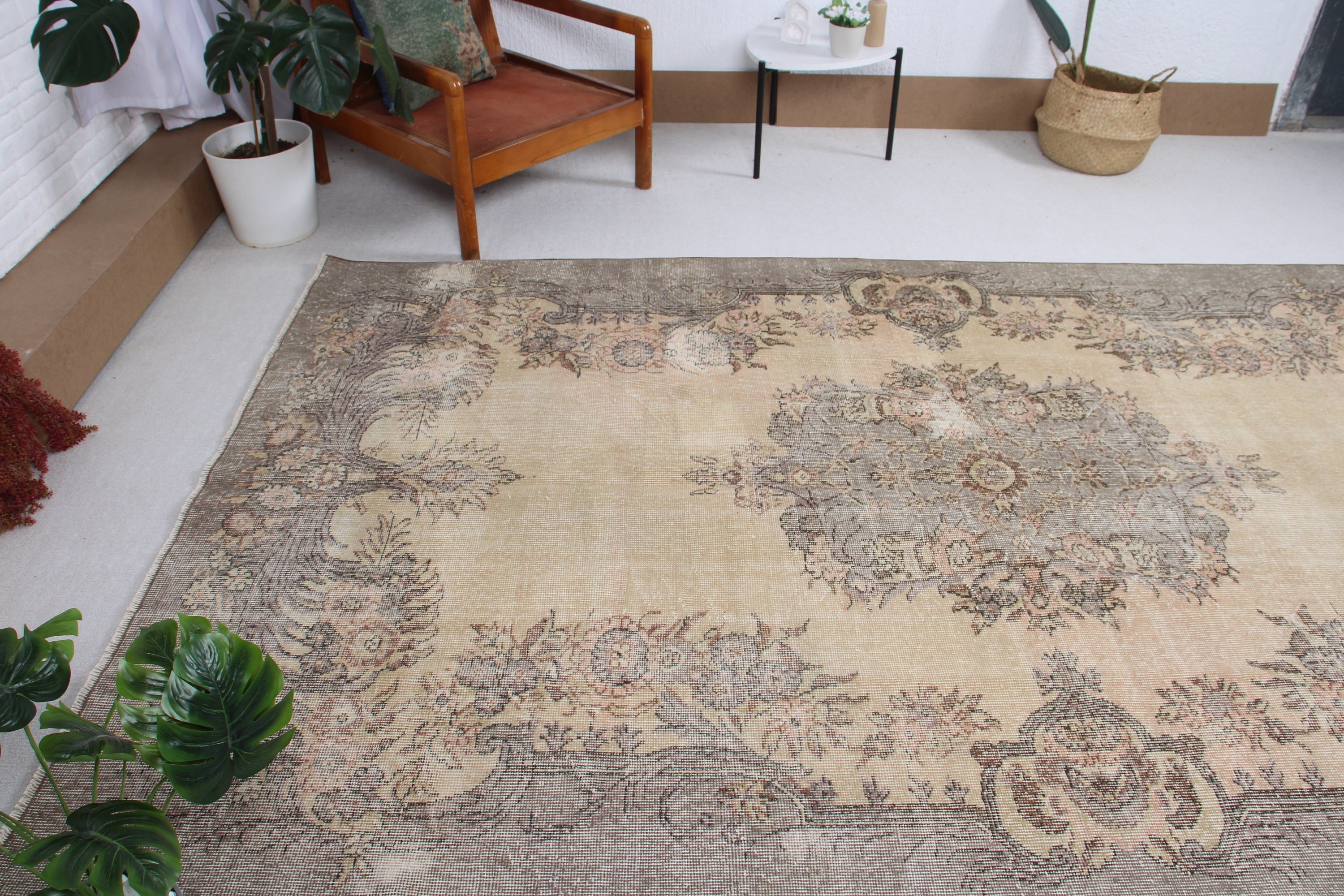 Büyük Vintage Halılar, Oturma Odası Halıları, Turuncu El Dokuma Halılar, Ev Dekorasyonu Halıları, 6x10 ft Büyük Halılar, El Dokuma Halılar, Türk Halısı, Vintage Halı