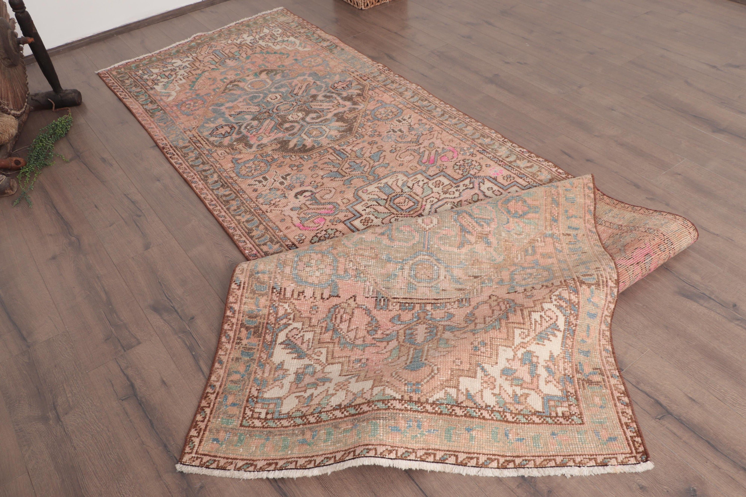 Türk Halıları, Vintage Halılar, 3.4x12.4 ft Yolluk Halıları, Koridor Halıları, Yün Halı, Mutfak Halıları, Pembe Yer Halısı, Yatak Odası Halısı, Koridor Halısı