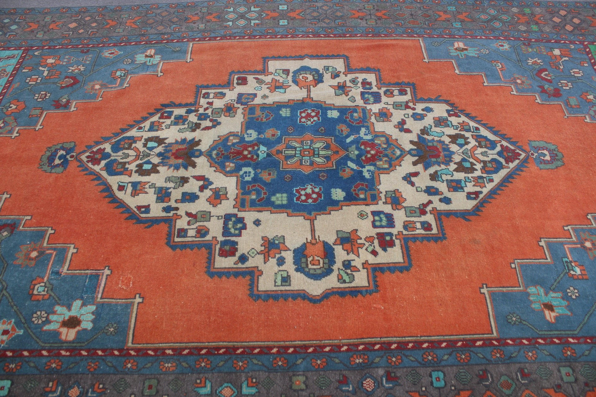 Anatolian Rug, Salon Rug, Turkish Rug, Wool Rugs, 7.1x11.5 ft Oversize Rug, Rugs for Living Room, Vintage Rug, Saloon Rug, Orange Wool Rug