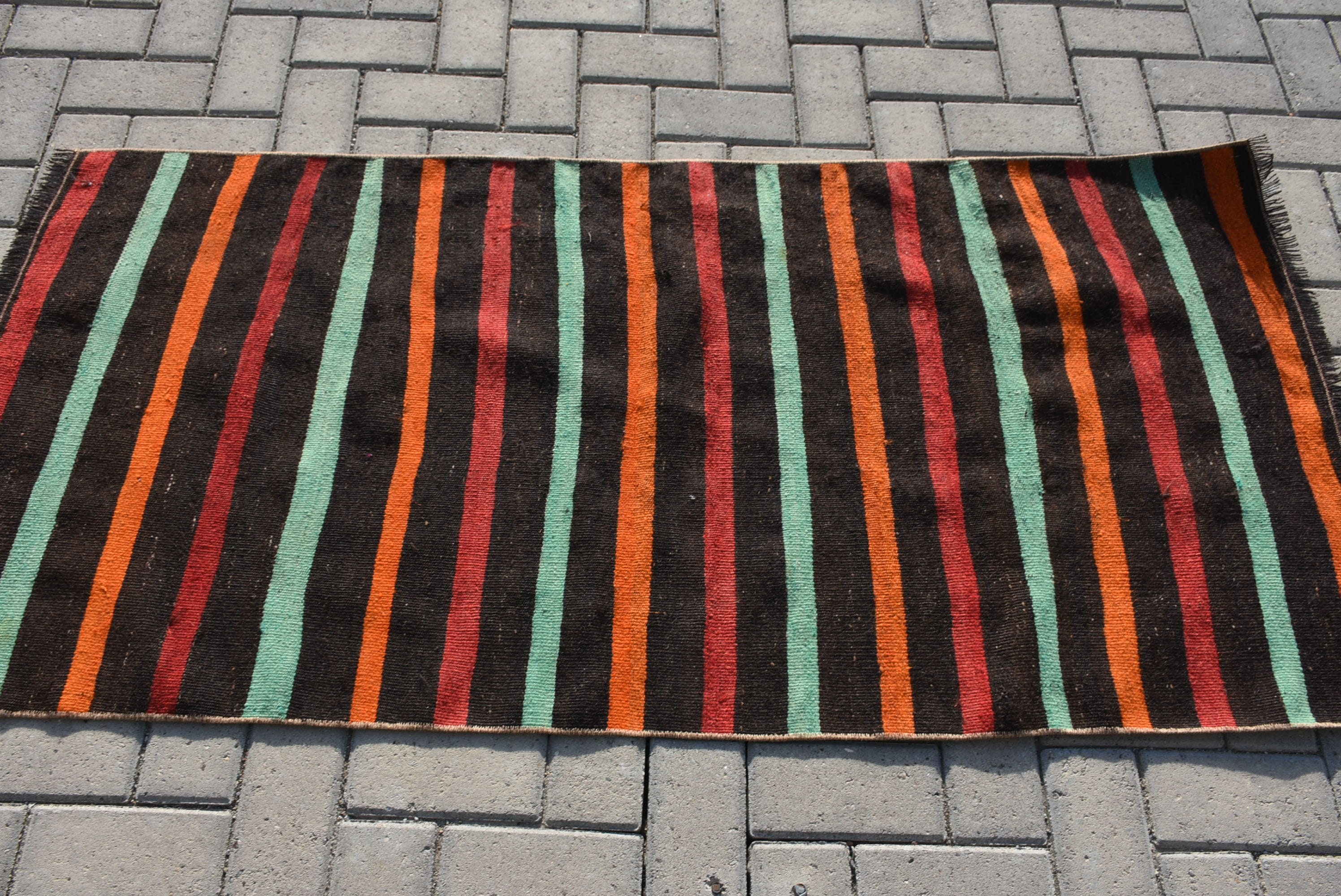 Office Rug, Cool Rug, Turkish Rug, 2.6x5.4 ft Small Rug, Black Floor Rug, Vintage Rugs, Door Mat Rugs, Kilim, Bedroom Rug, Oushak Rug