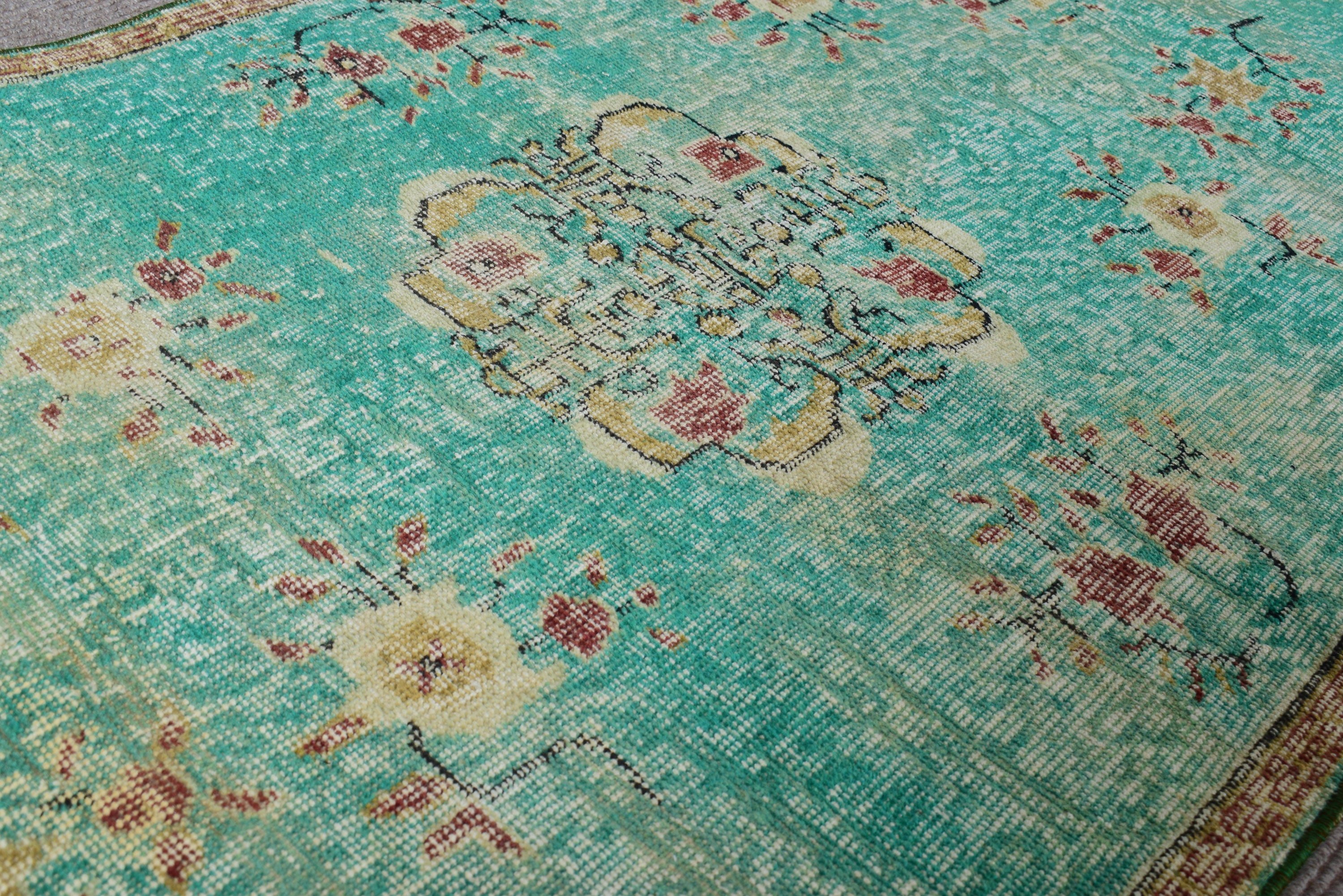 Boho Halı, 3.1x6.2 ft Accent Halı, Boho Accent için Halılar, Yeşil Oushak Halı, Vintage Halı, Giriş Halısı, Dekoratif Halılar, Türk Halısı, Mutfak Halısı