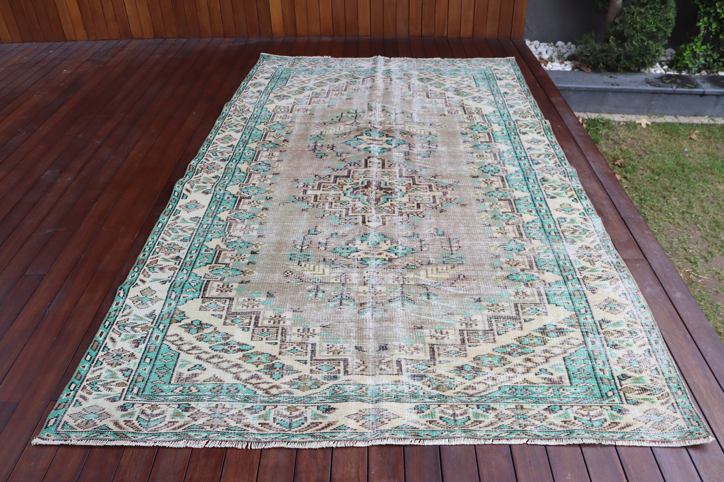 Türk Halıları, Ofis Halıları, Büyük Boho Halıları, Vintage Halı, Salon Halısı, Fas Halıları, 6x9.7 ft Büyük Halı, Düz Dokuma Halı, Yeşil Fas Halısı