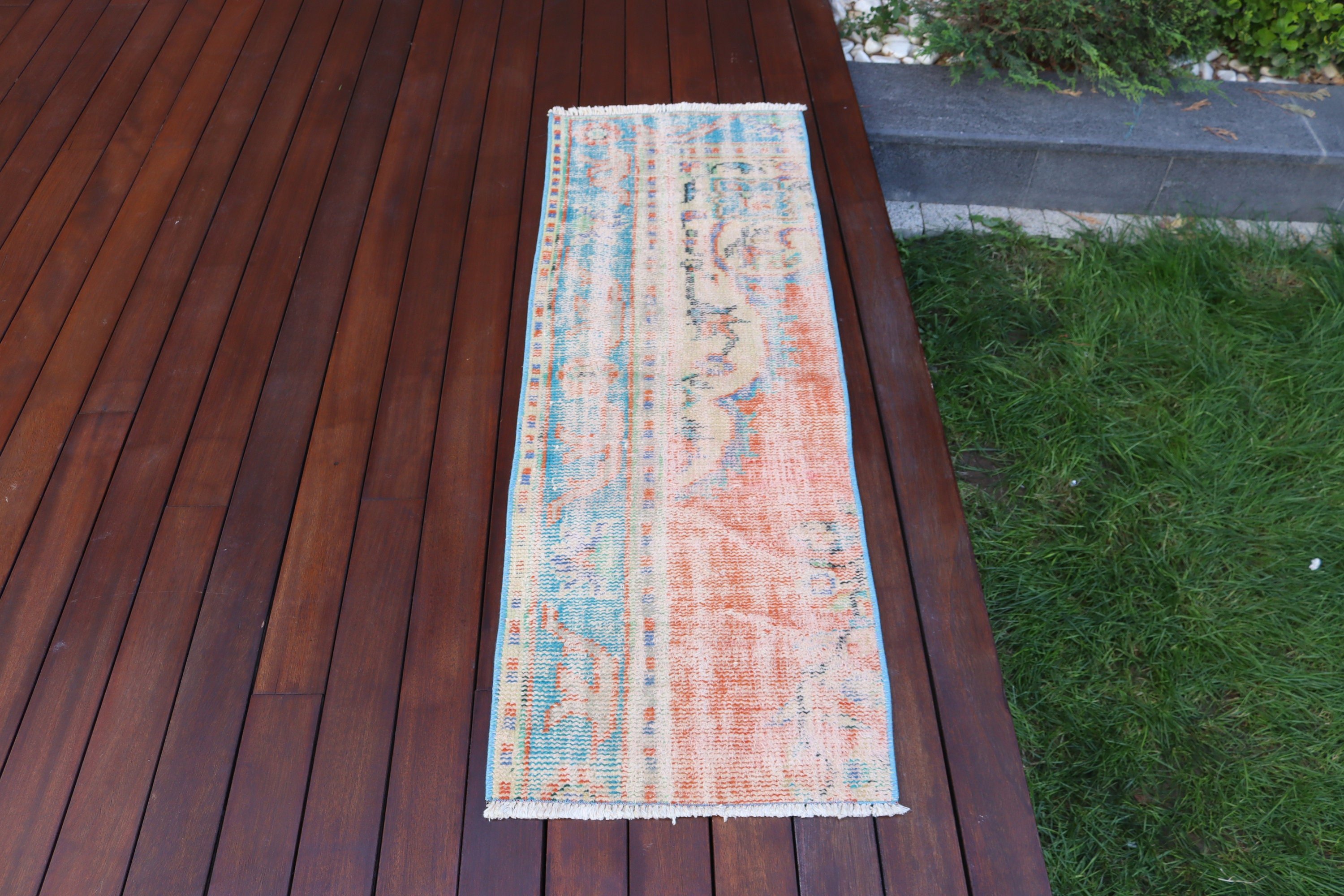 Anatolian Rug, Geometric Rugs, Office Rugs, Vintage Rug, Bathroom Rug, Turkish Rugs, 1.5x4.6 ft Small Rug, Kitchen Rug, Orange Oriental Rug