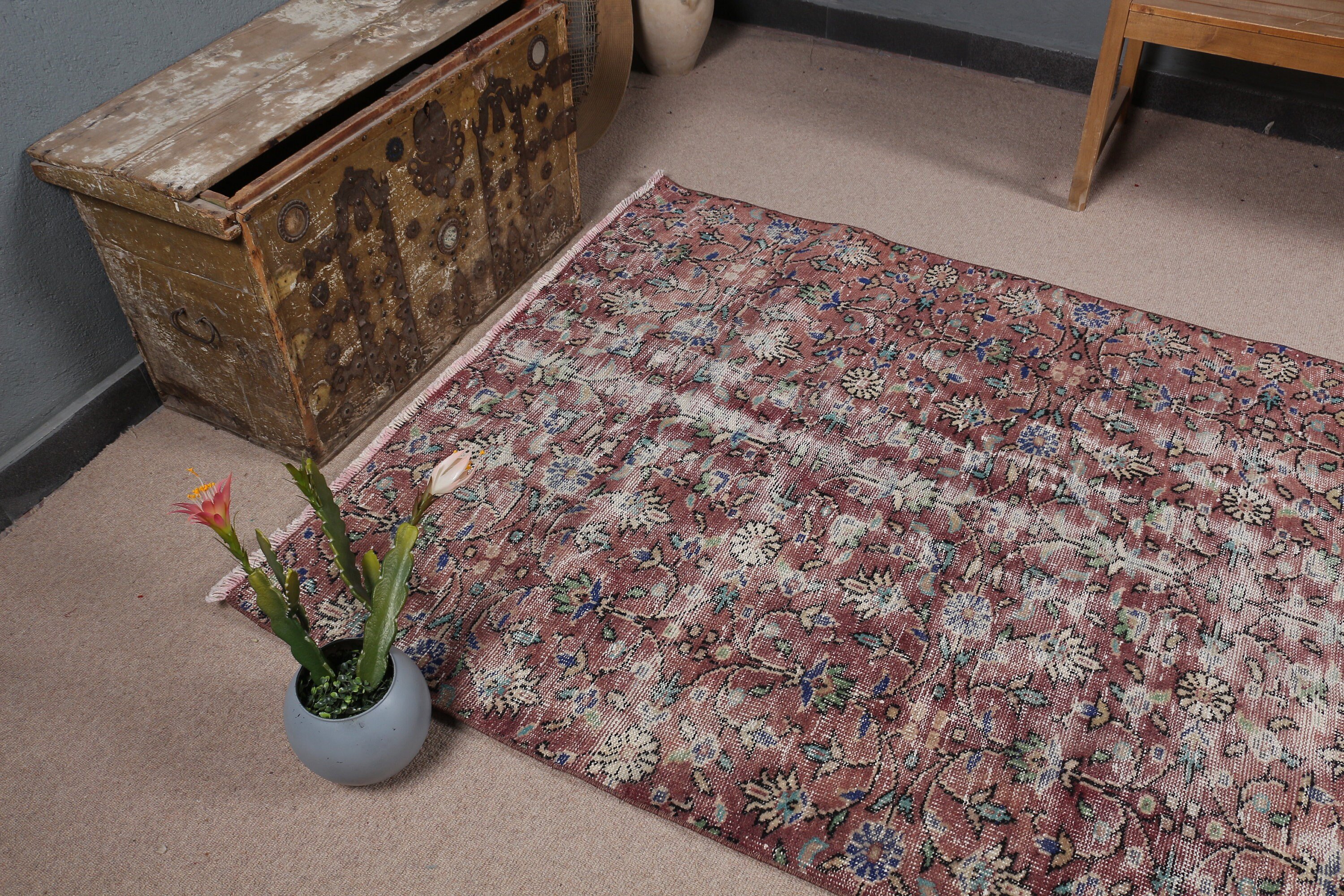 Kitchen Rug, Turkish Rugs, 4.3x7.9 ft Area Rugs, Bedroom Rug, Oriental Rug, Dining Room Rug, Bright Rug, Brown Oriental Rugs, Vintage Rug