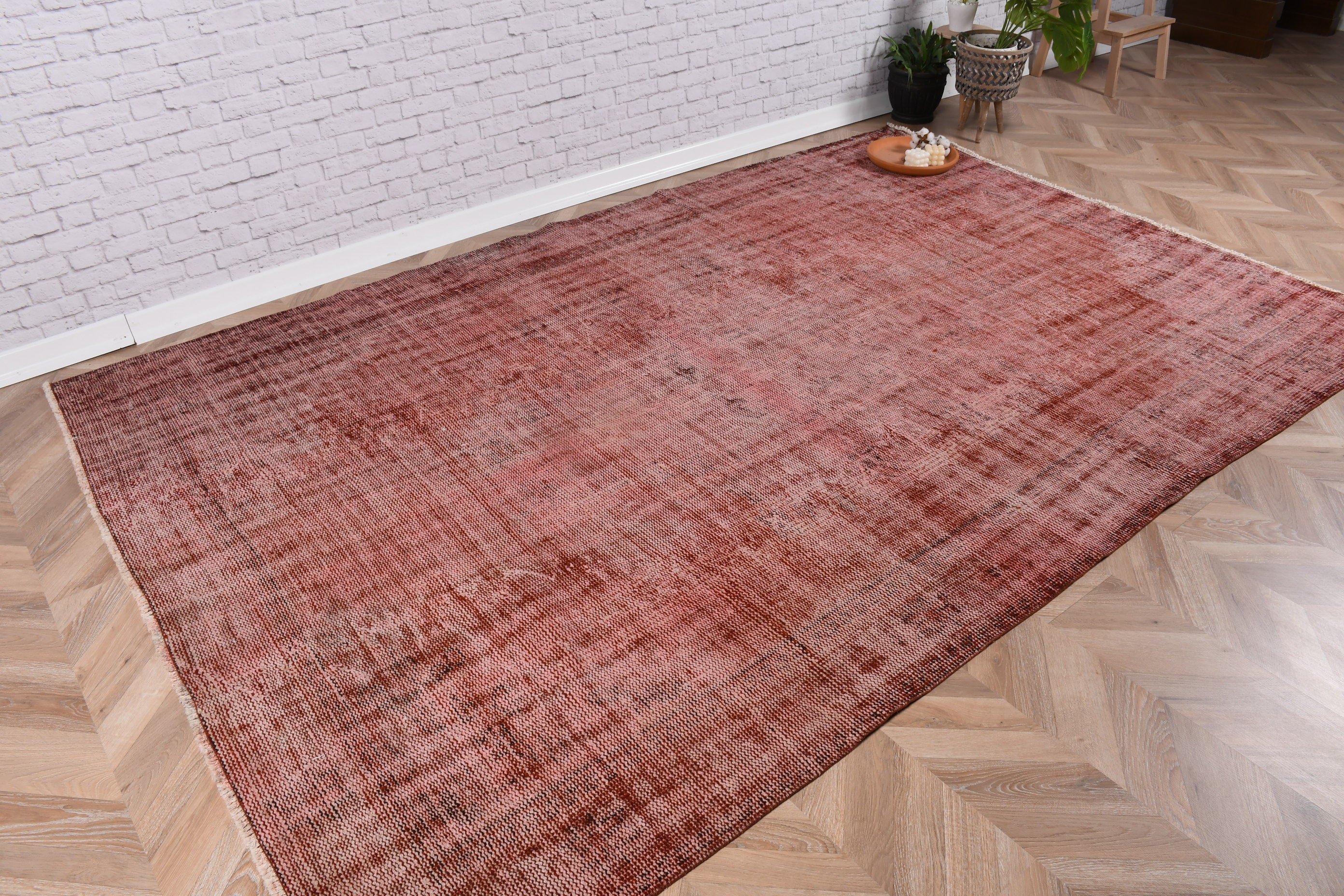 Oriental Rug, Turkish Rug, 6.2x9.3 ft Large Rugs, Vintage Rug, Modern Rug, Large Oushak Rug, Dining Room Rug, Orange Flatweave Rugs