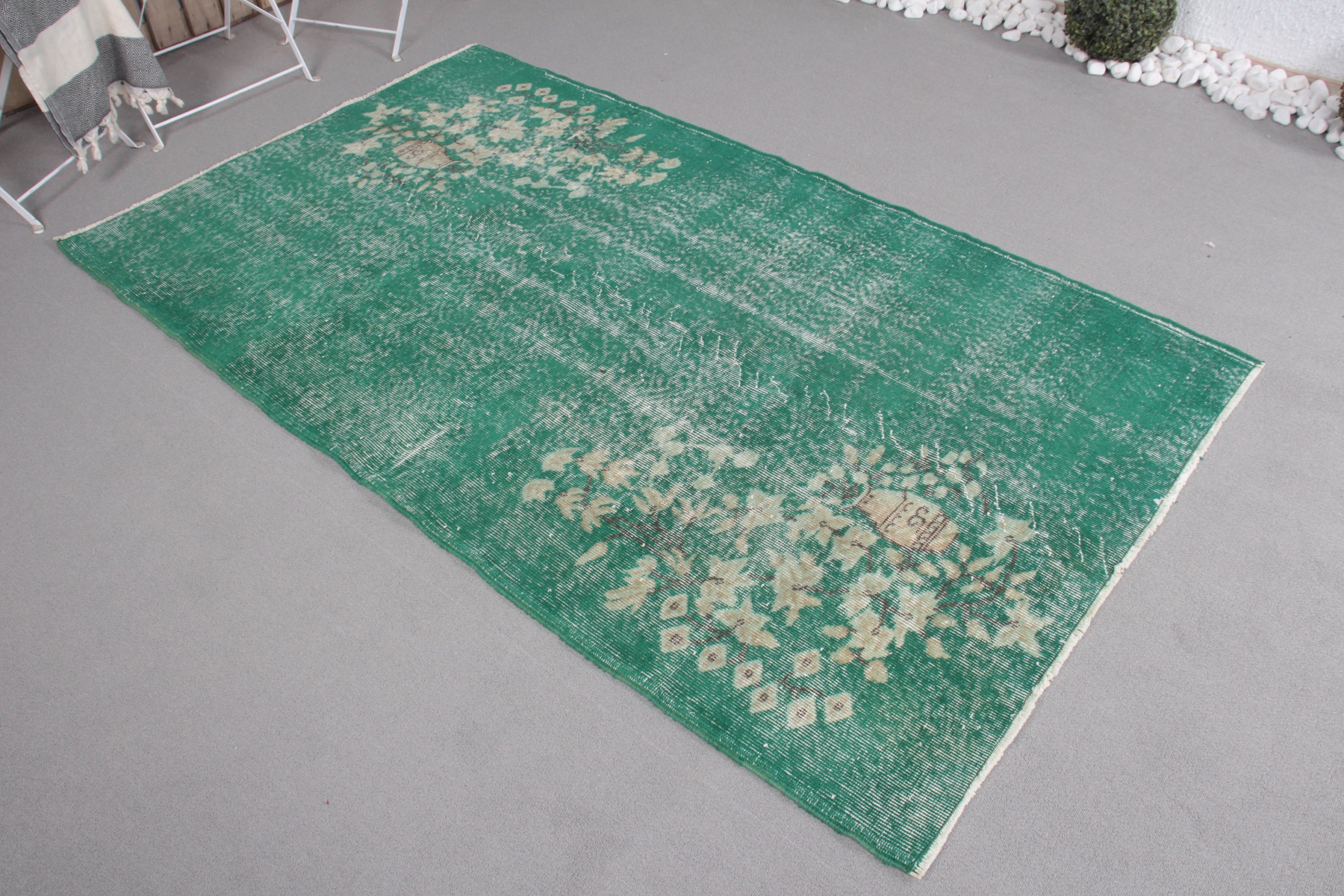 Vintage Decor Rug, Bedroom Rug, Vintage Rug, Green Antique Rug, 4x6.7 ft Area Rug, Turkish Rug, Kitchen Rug, Cool Rug, Rugs for Bedroom