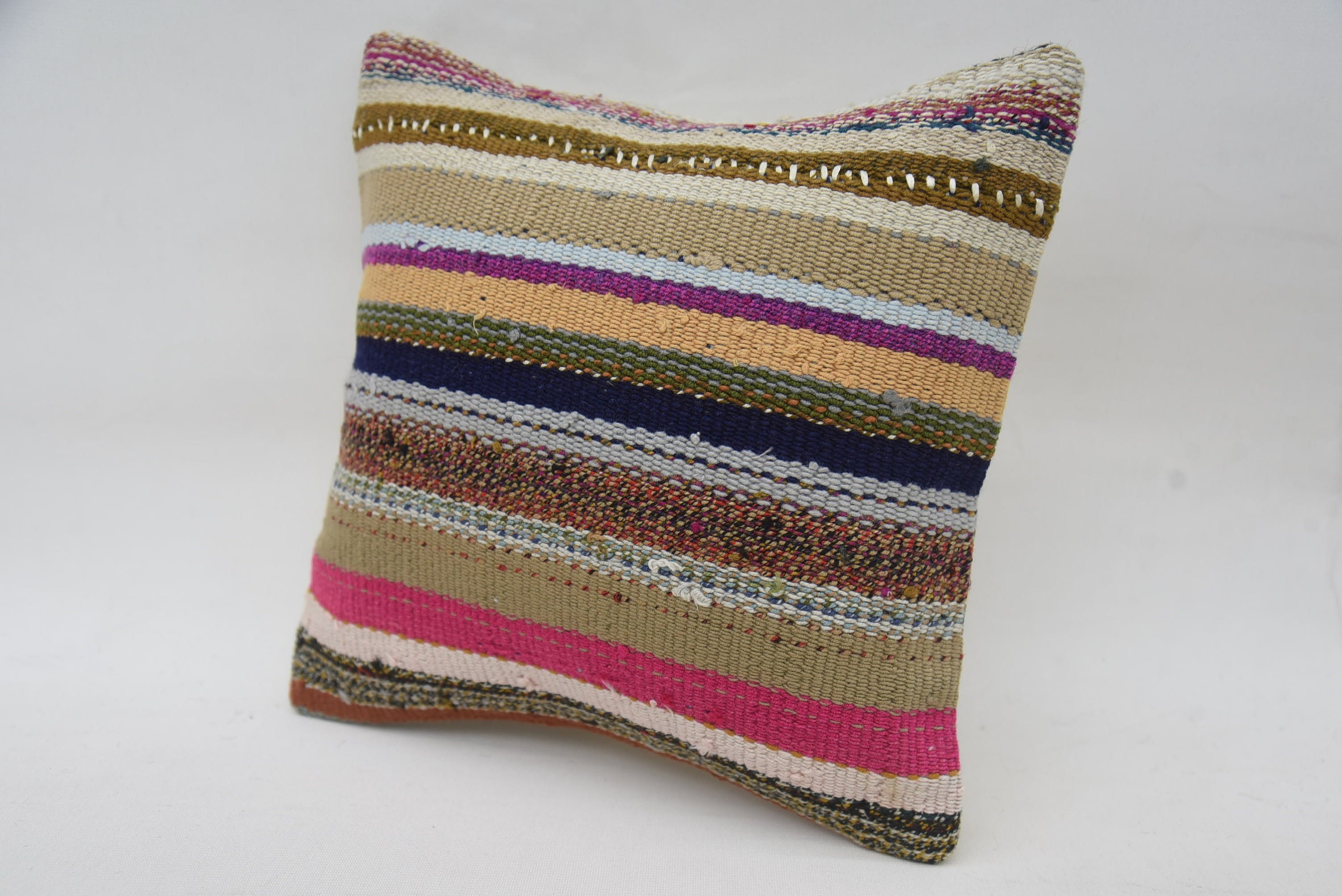 Boho Pillow Sham Cover, Handmade Kilim Cushion, 12"x12" Brown Pillow Case, Handmade Pillow Cover, Pet Pillow Sham, Vintage Pillow