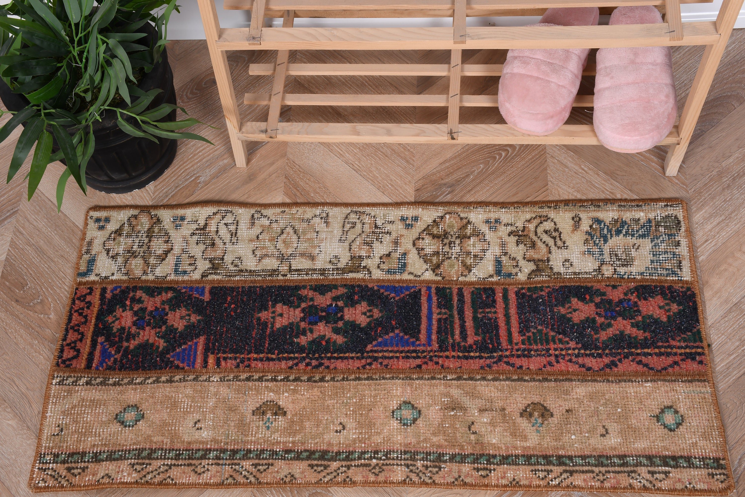 Giriş Halıları, Mutfak Halısı, Türk Halıları, 1,4x2,8 ft Küçük Halı, Kahverengi Antika Halılar, Fas Halısı, Banyo Halıları, Vintage Halılar