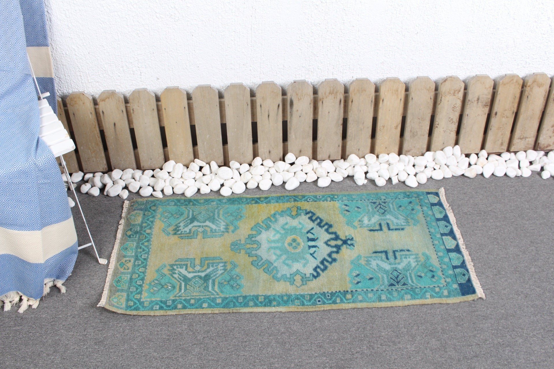 Bedroom Rug, Turkish Rugs, 1.6x3.7 ft Small Rug, Vintage Rug, Green Oushak Rug, Home Decor Rug, Car Mat Rugs, Rugs for Car Mat, Organic Rug