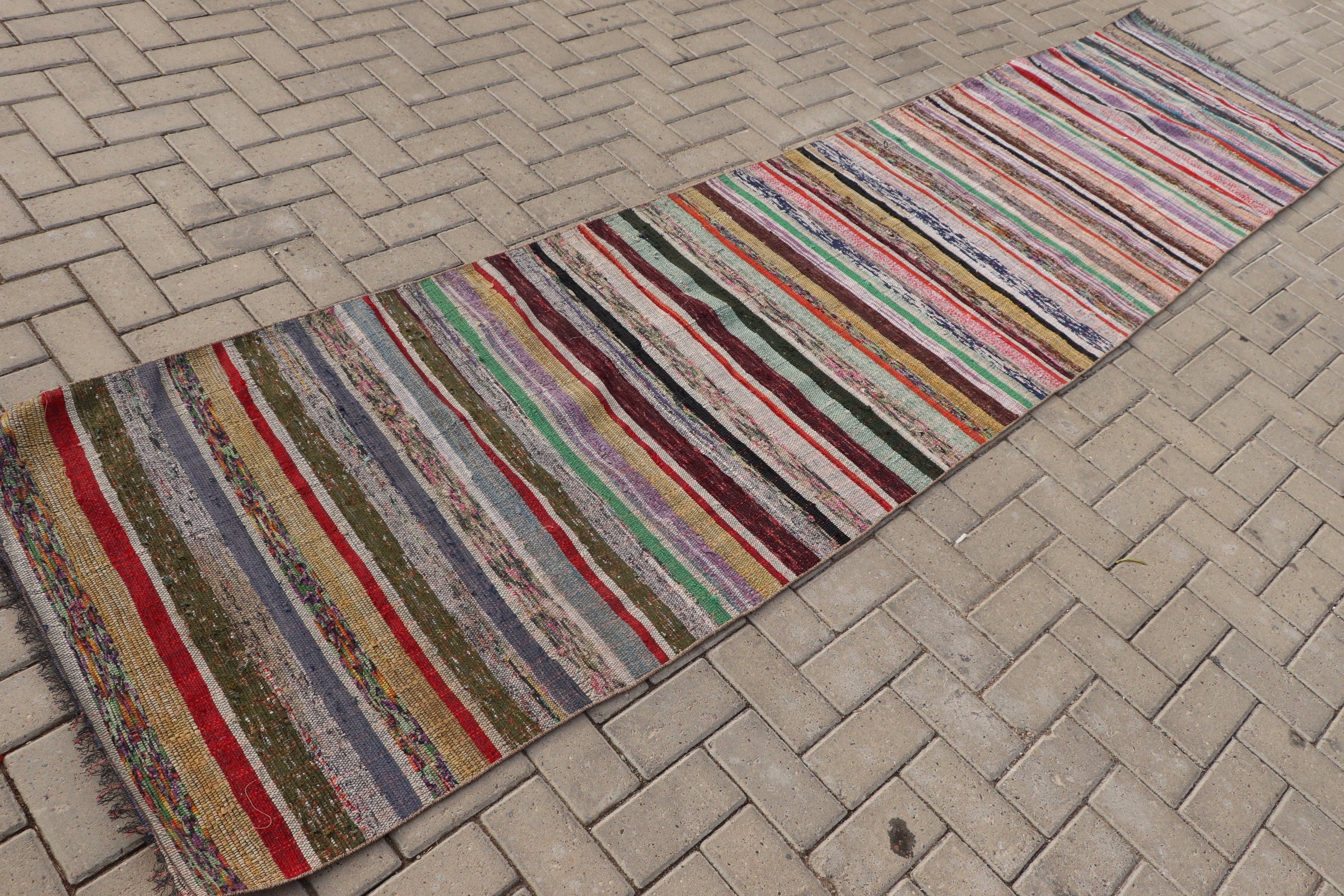 Antique Rug, Hallway Rug, Rugs for Runner, Rainbow Anatolian Rug, Turkish Rug, Vintage Rugs, Bedroom Rug, Kilim, 3x12.4 ft Runner Rug