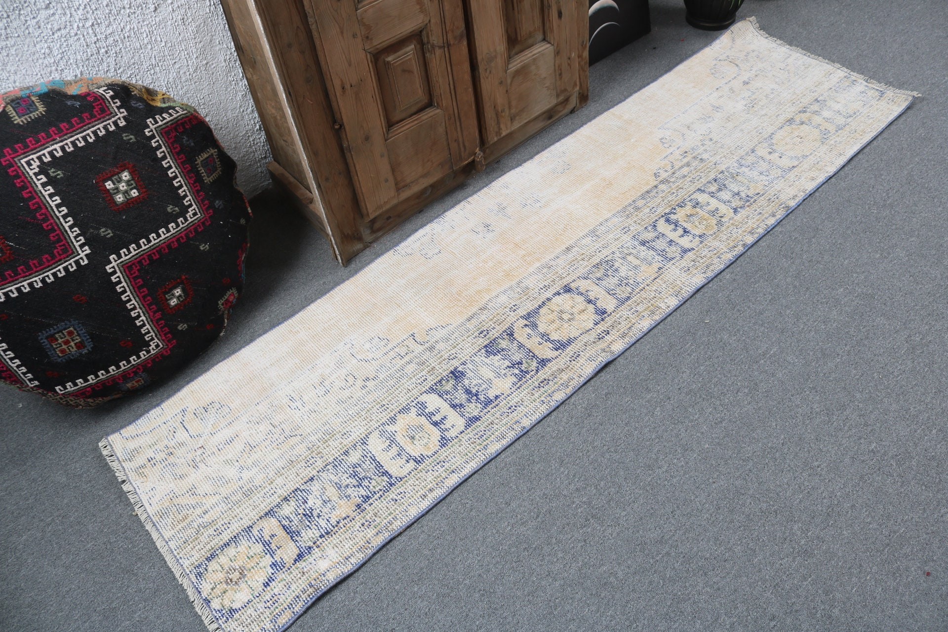 1.9x7 ft Runner Rugs, Turkish Rugs, Stair Rug, Vintage Rugs, Hallway Rugs, Rugs for Vintage Runner, Boho Rugs, Wool Rug, Beige Oushak Rug