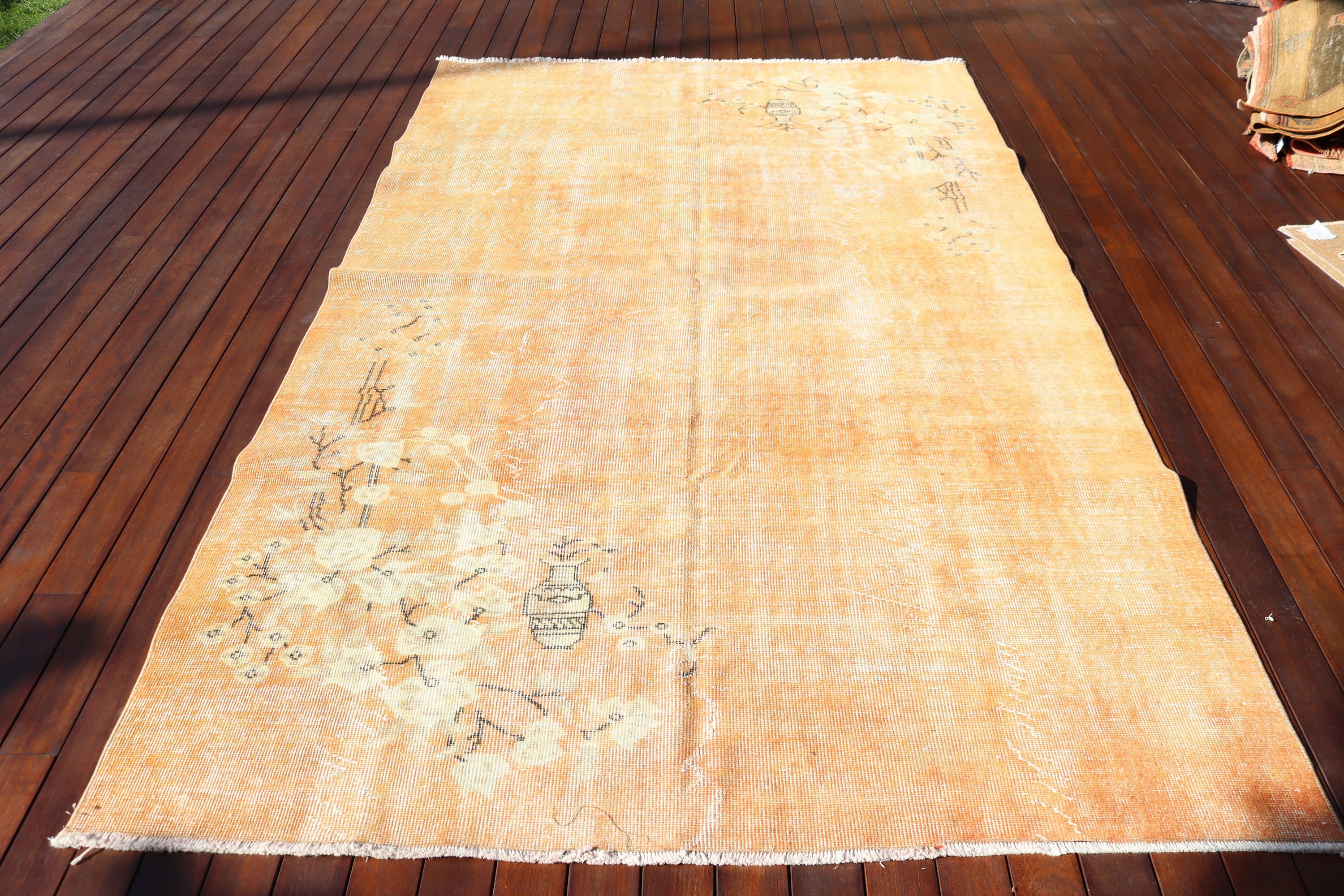 Vintage Rug, Orange Floor Rug, Rugs for Large Oushak, 5.5x9 ft Large Rug, Bedroom Rug, Geometric Rug, Large Boho Rug, Turkish Rugs