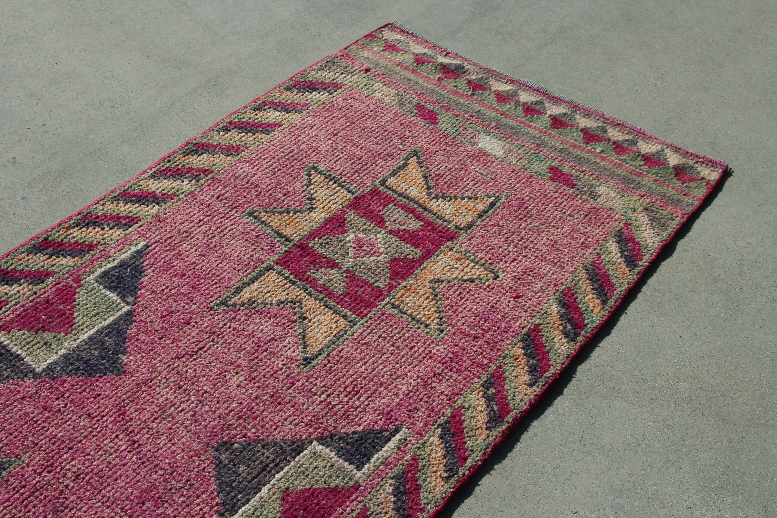 Turkish Rugs, Corridor Rugs, Vintage Rug, Boho Rug, Aztec Rug, Pink Luxury Rugs, Rugs for Corridor, 3x11.9 ft Runner Rugs