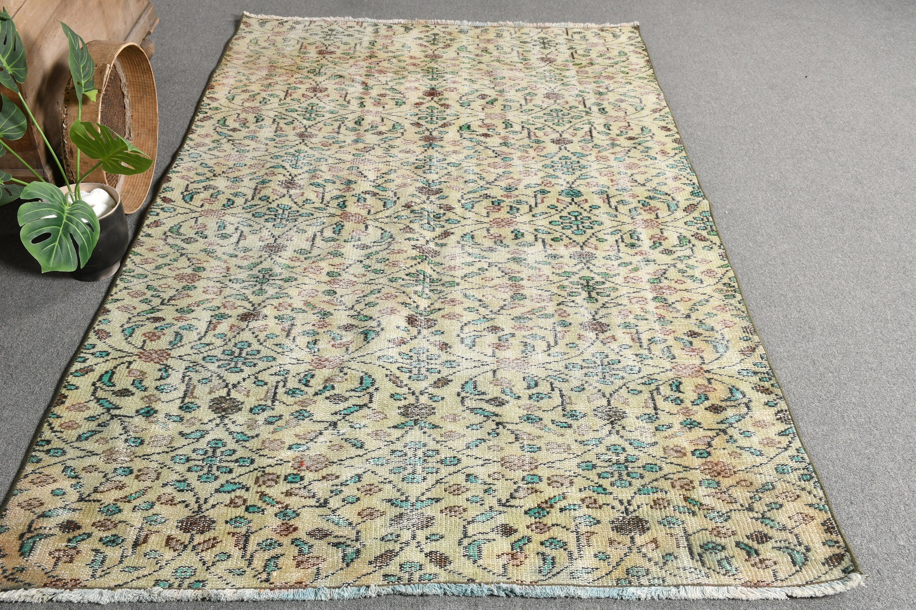 Indoor Rug, Rugs for Nursery, Vintage Rug, 4.6x7.6 ft Area Rug, Turkey Rugs, Turkish Rug, Oushak Rugs, Anatolian Rug, Green Oushak Rug