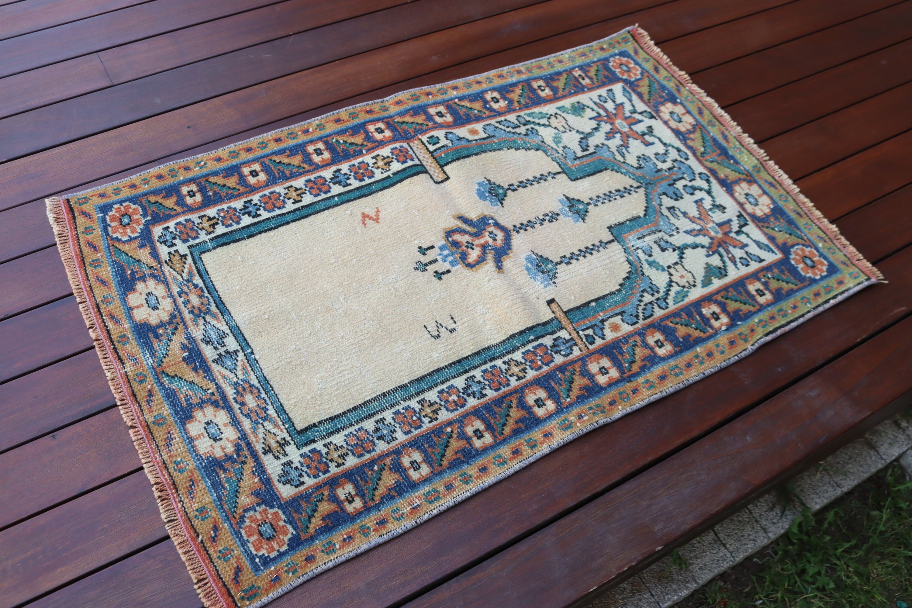 Vintage Halı, Bej Geometrik Halılar, Küçük Alan Halısı, Antika Halı, Banyo Halısı, Boho Halıları, 2.1x3.3 ft Küçük Halılar, Türk Halıları, Anadolu Halısı