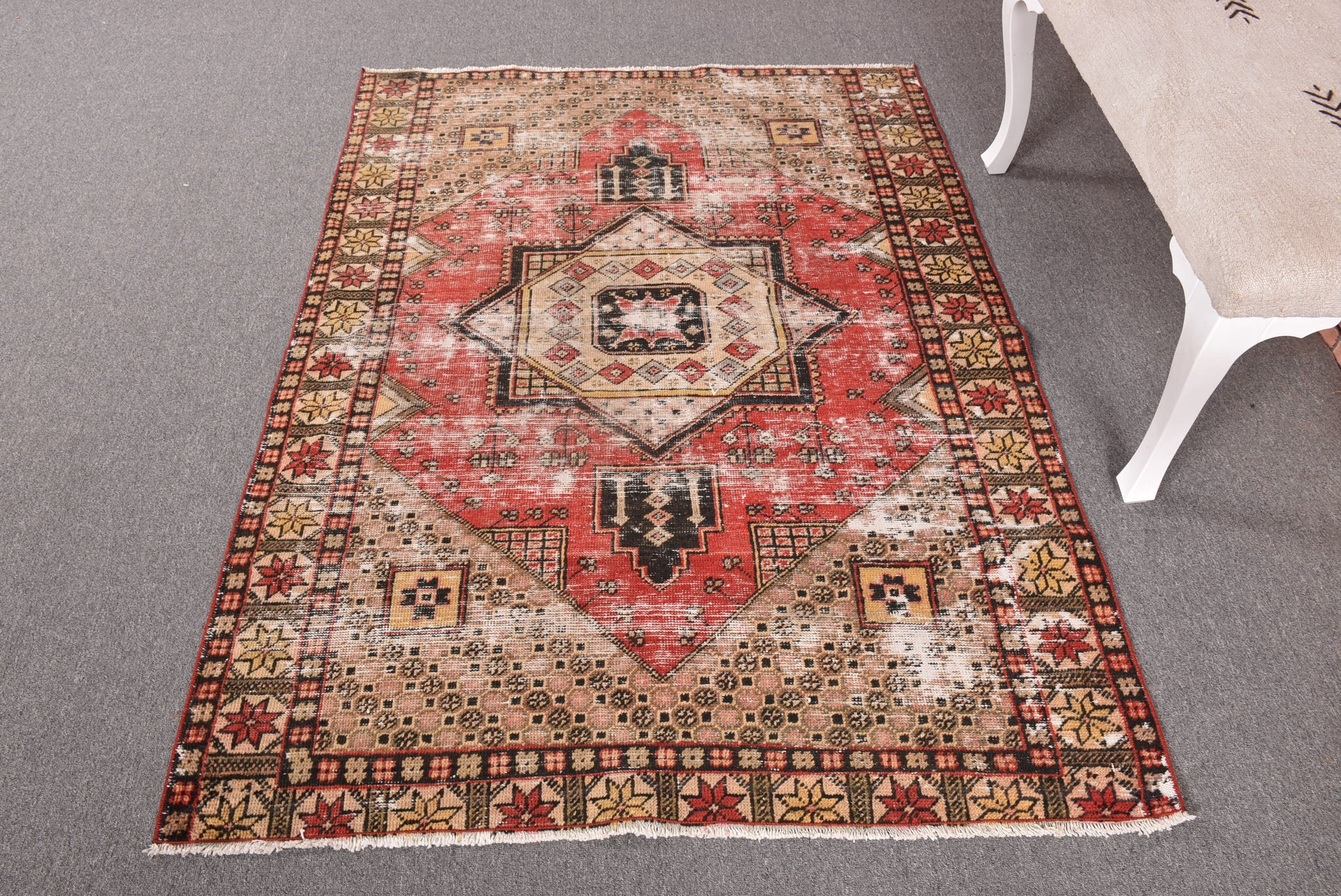 Yer Halısı, Giriş Halıları, 4x5,4 ft Accent Halı, Yatak Odası Halısı, Giriş Halıları, Modern Halılar, Vintage Halı, Türk Halıları, Kırmızı Yün Halılar, Nötr Halı