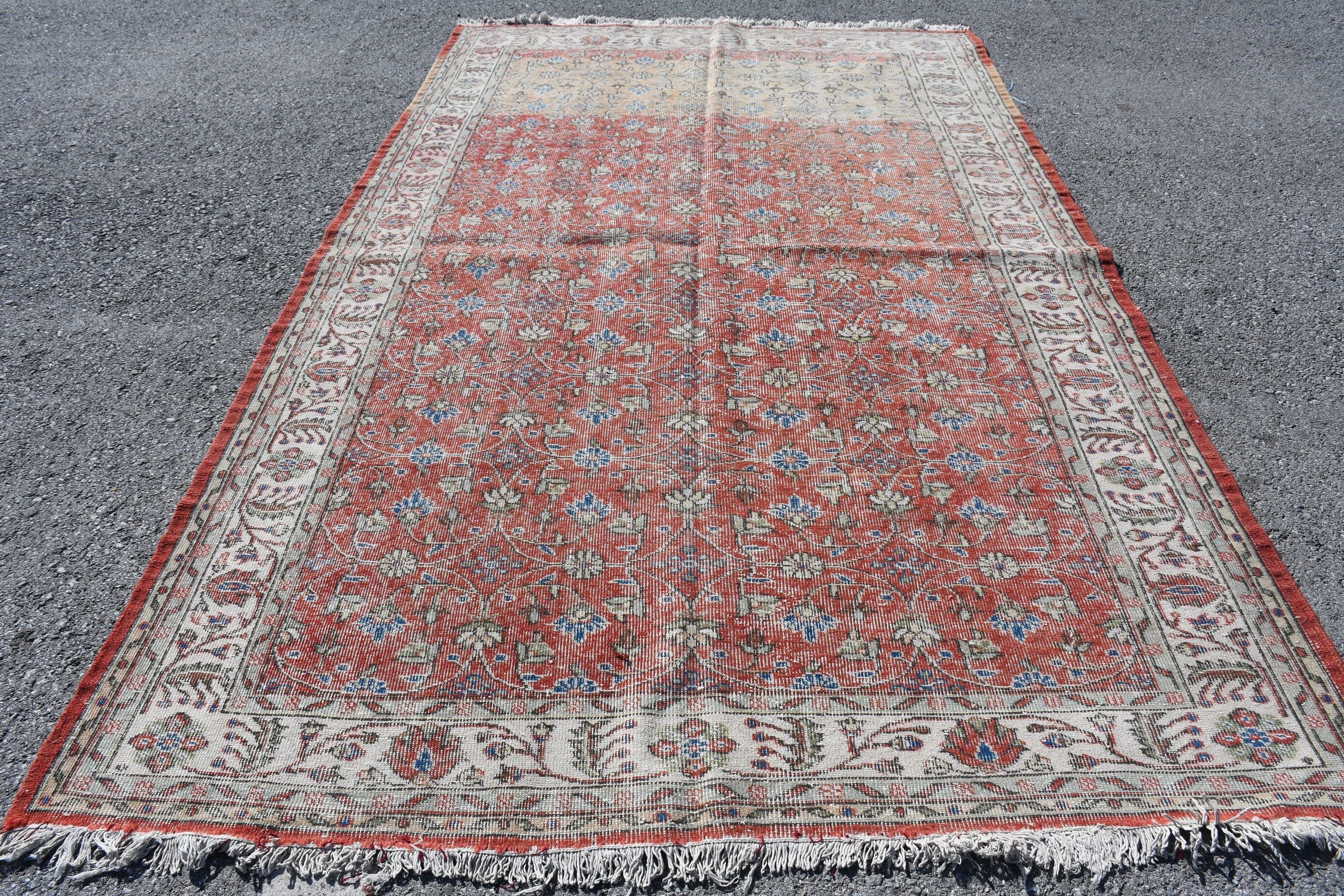 Living Room Rug, Antique Rugs, Vintage Rugs, Rugs for Bedroom, Kitchen Rug, 6.2x9.9 ft Large Rugs, Retro Rugs, Red Bedroom Rug, Turkish Rug