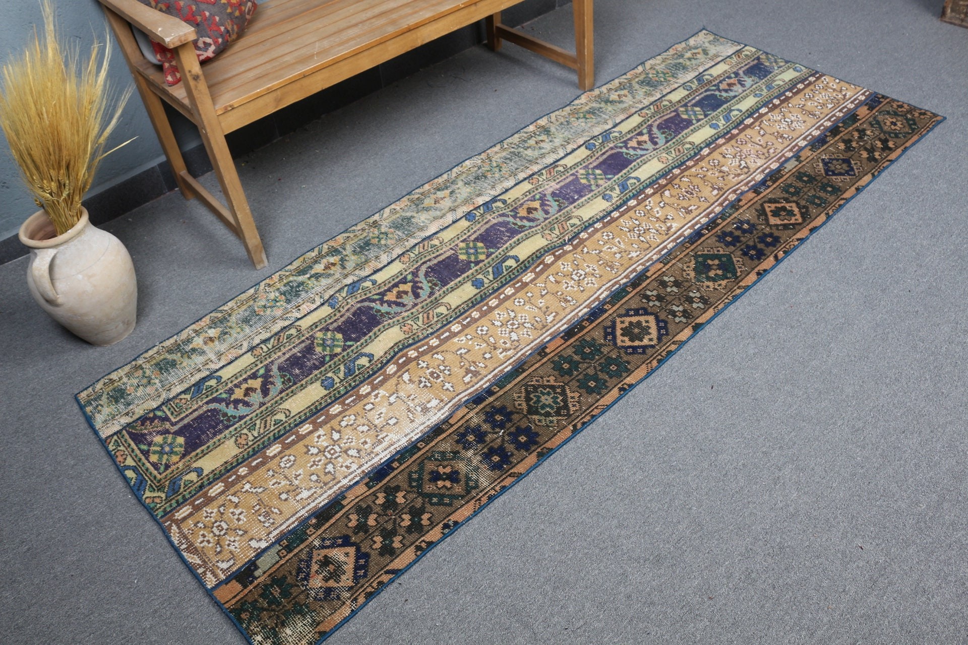 Merdiven Halıları, Pastel Halı, Antika Halı, Yeşil Antika Halı, Türk Halıları, 2.9x7.6 ft Runner Halısı, Fas Halıları, Vintage Halı, Koridor Halıları