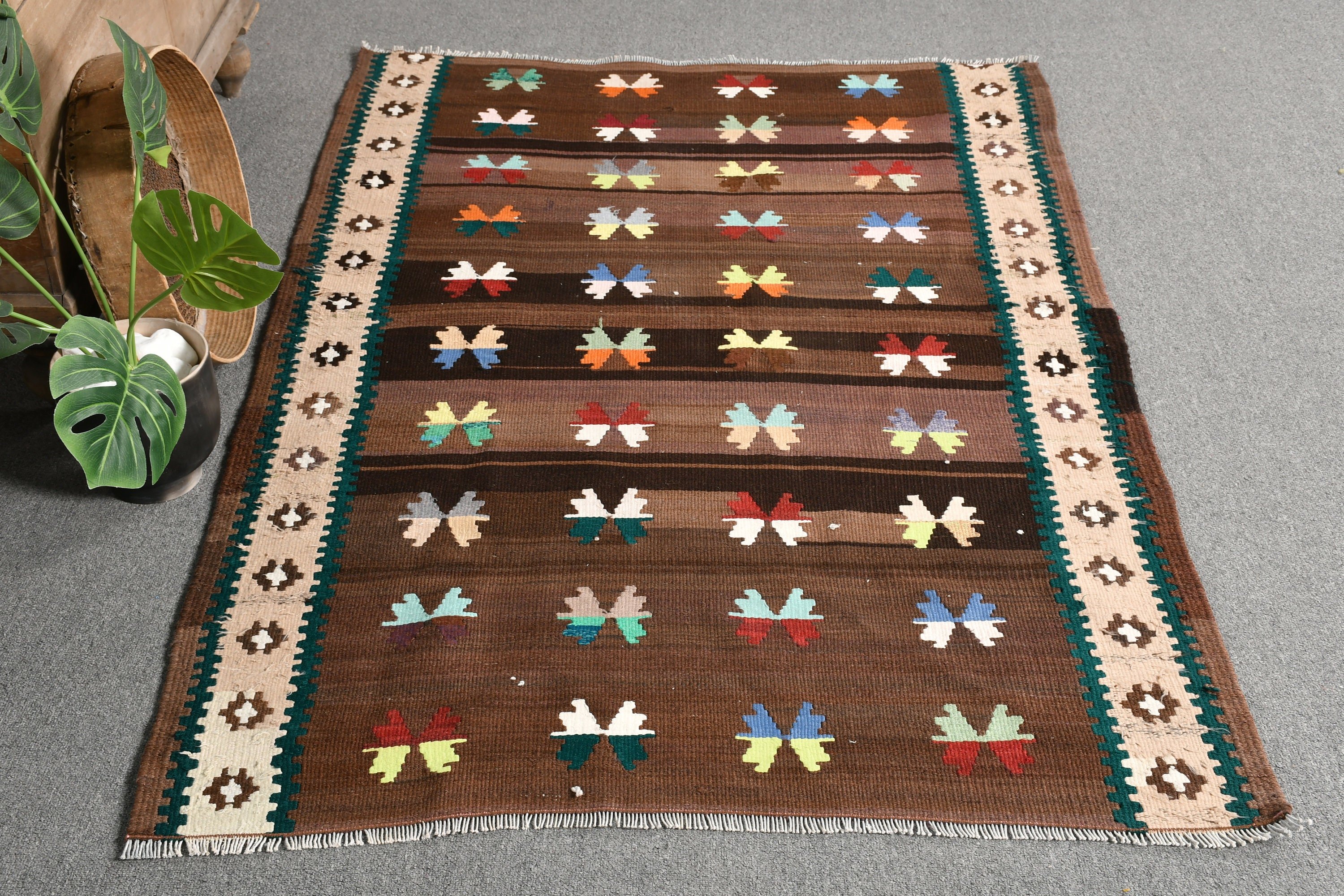 Kahverengi Doğu Halıları, Türk Halıları, Kilim, 3,6x5,7 ft Vurgu Halısı, Mutfak Halısı, Yatak Odası Halıları, Vintage Halı, Anadolu Halısı, Fas Halıları