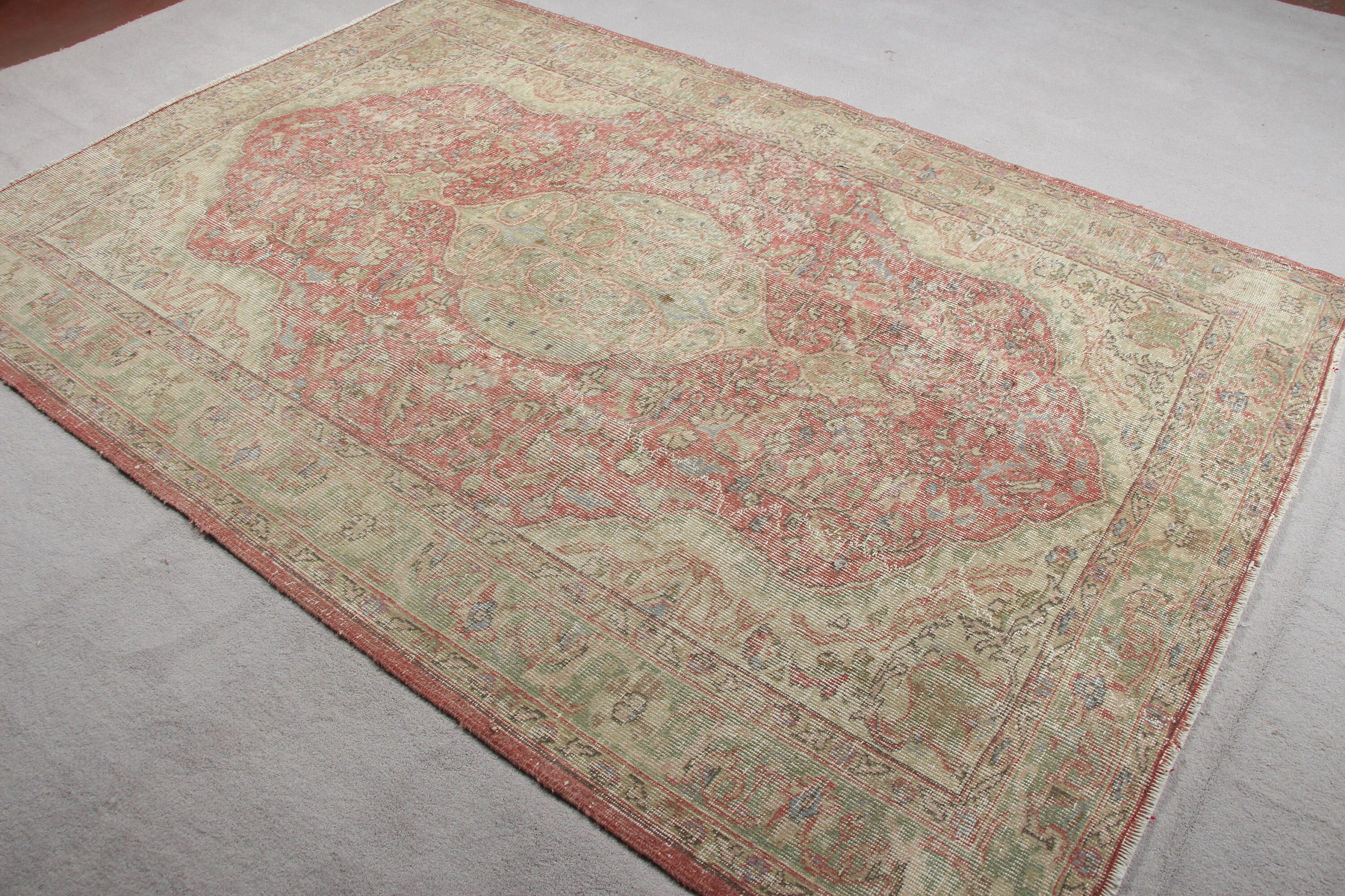 Türk Halısı, Oturma Odası Halısı, Pembe Mutfak Halısı, Mutfak Halıları, 5.4x7.9 ft Büyük Halı, El Yapımı Halı, Vintage Halılar, Salon Halıları, Ev Dekor Halıları