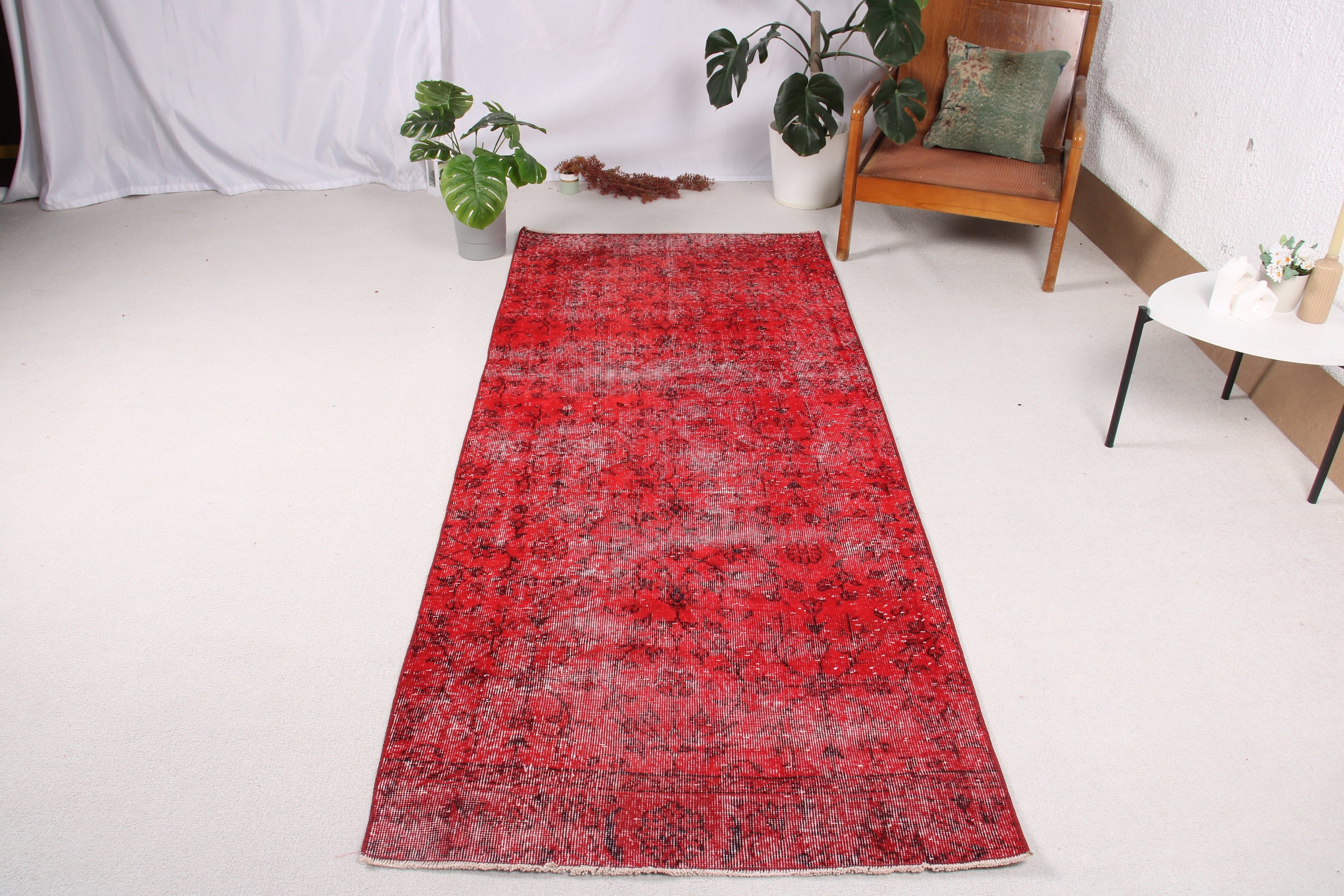 Statement Rug, Red  3.2x8 ft Runner Rugs, Vintage Rugs, Office Rug, Turkish Rug, Kitchen Rug, Bedroom Rugs, Vintage Runner Rug