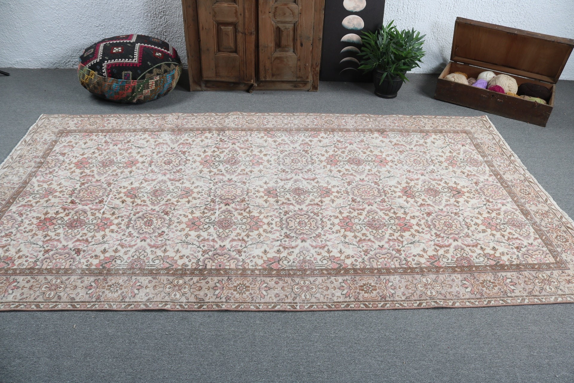 Boho Halı, Salon Halısı, 5x9,1 ft Büyük Halı, Vintage Halı, Türk Halısı, Düz Dokuma Halı, El Yapımı Halılar, Bej Ev Dekor Halıları, Büyük Boho Halıları