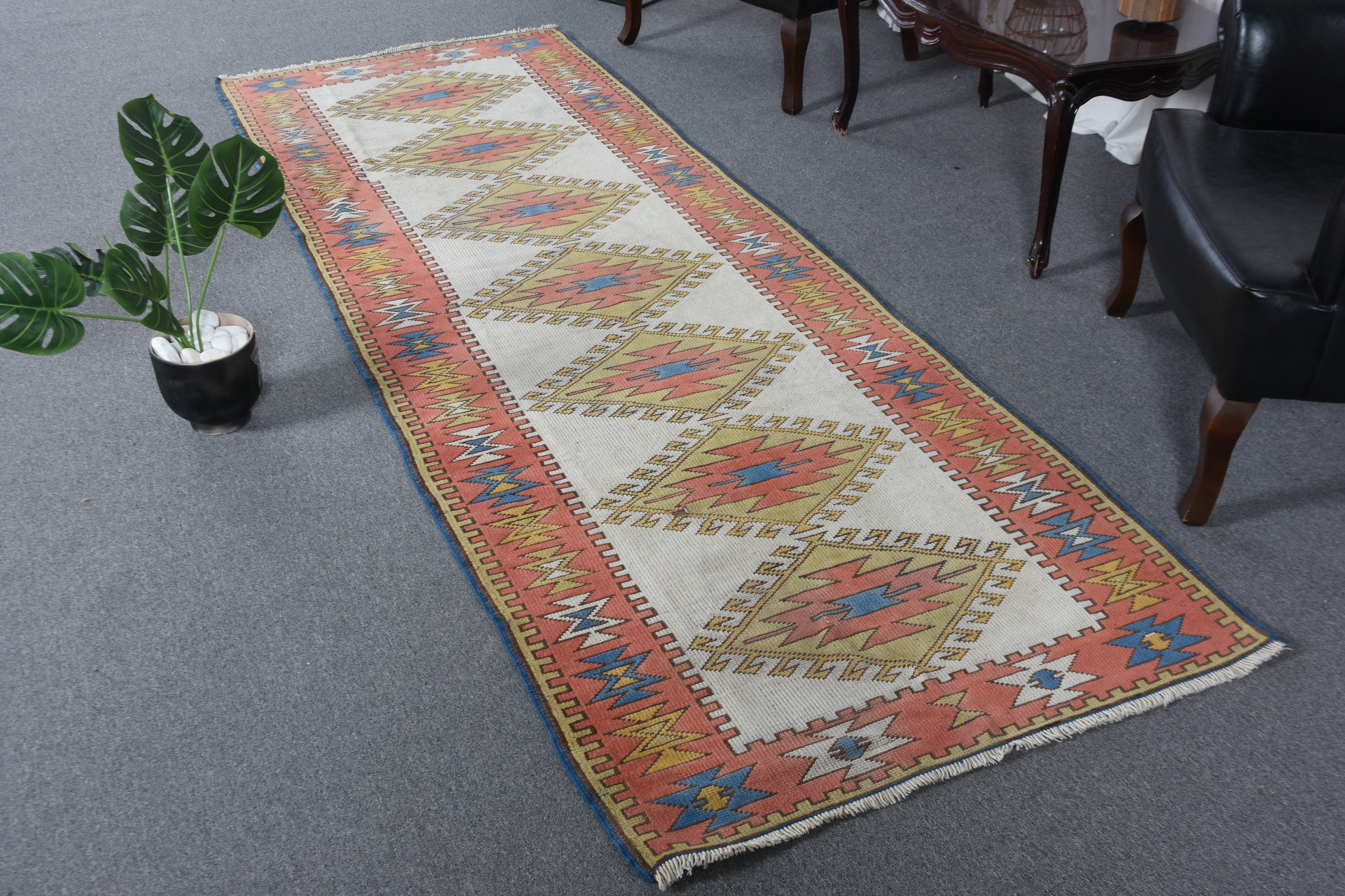 Moroccan Rug, Turkish Rug, Vintage Rugs, Office Rug, Anatolian Rug, Kitchen Rug, 3.4x9.5 ft Runner Rug, Beige Bedroom Rug, Hallway Rug