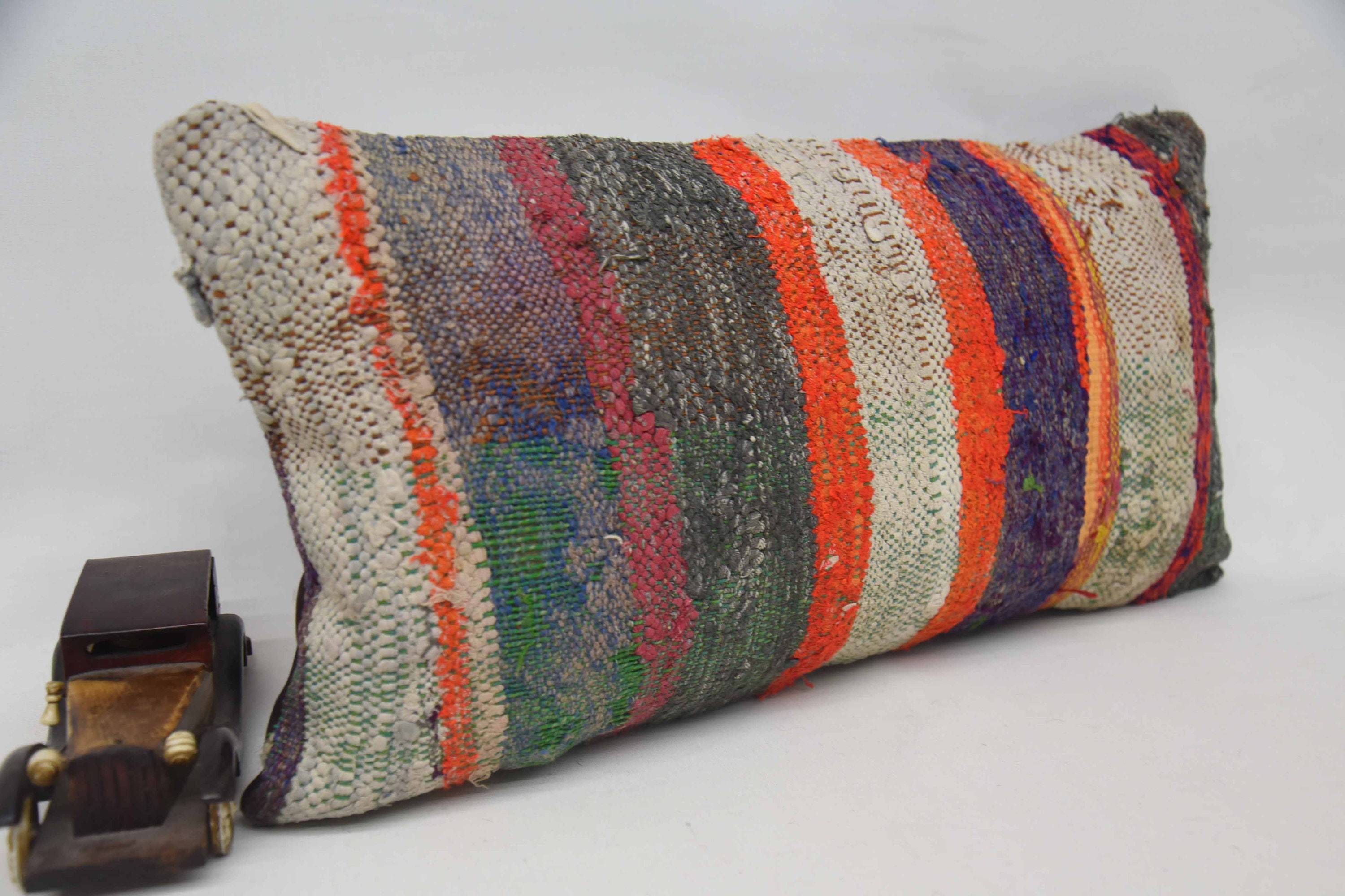 Dekoratif Yastık Kılıfı, Kilim Yastık Kılıfı, Koltuk Yastığı, Kilim Yastık Kılıfı, Araba Yastığı, 12"x24" Turuncu Yastık