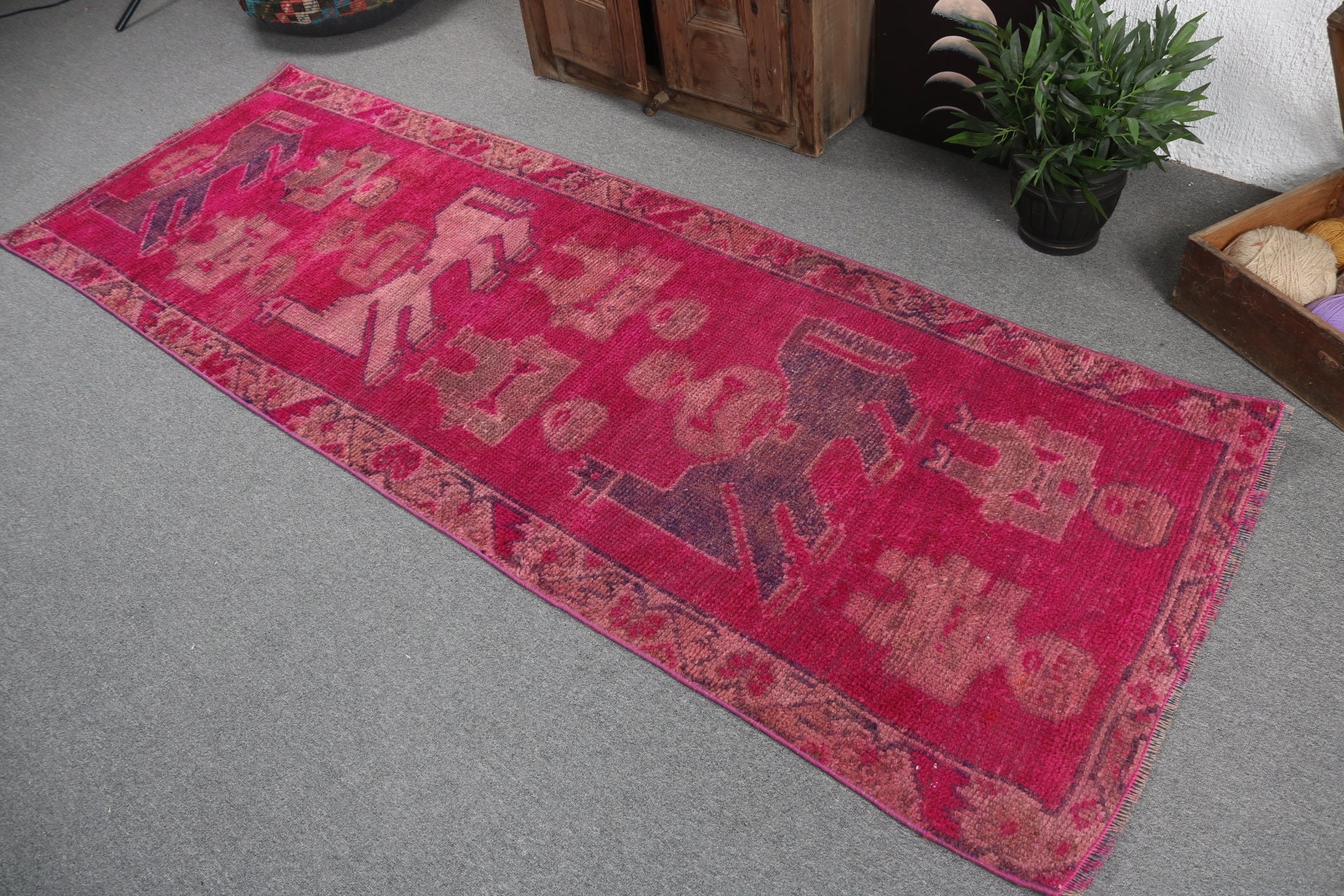 Flatweave Rugs, Turkish Rugs, Antique Rugs, Pink Floor Rug, Vintage Rug, Turkey Rug, 3x8.7 ft Runner Rugs, Corridor Rugs, Long Runner Rug