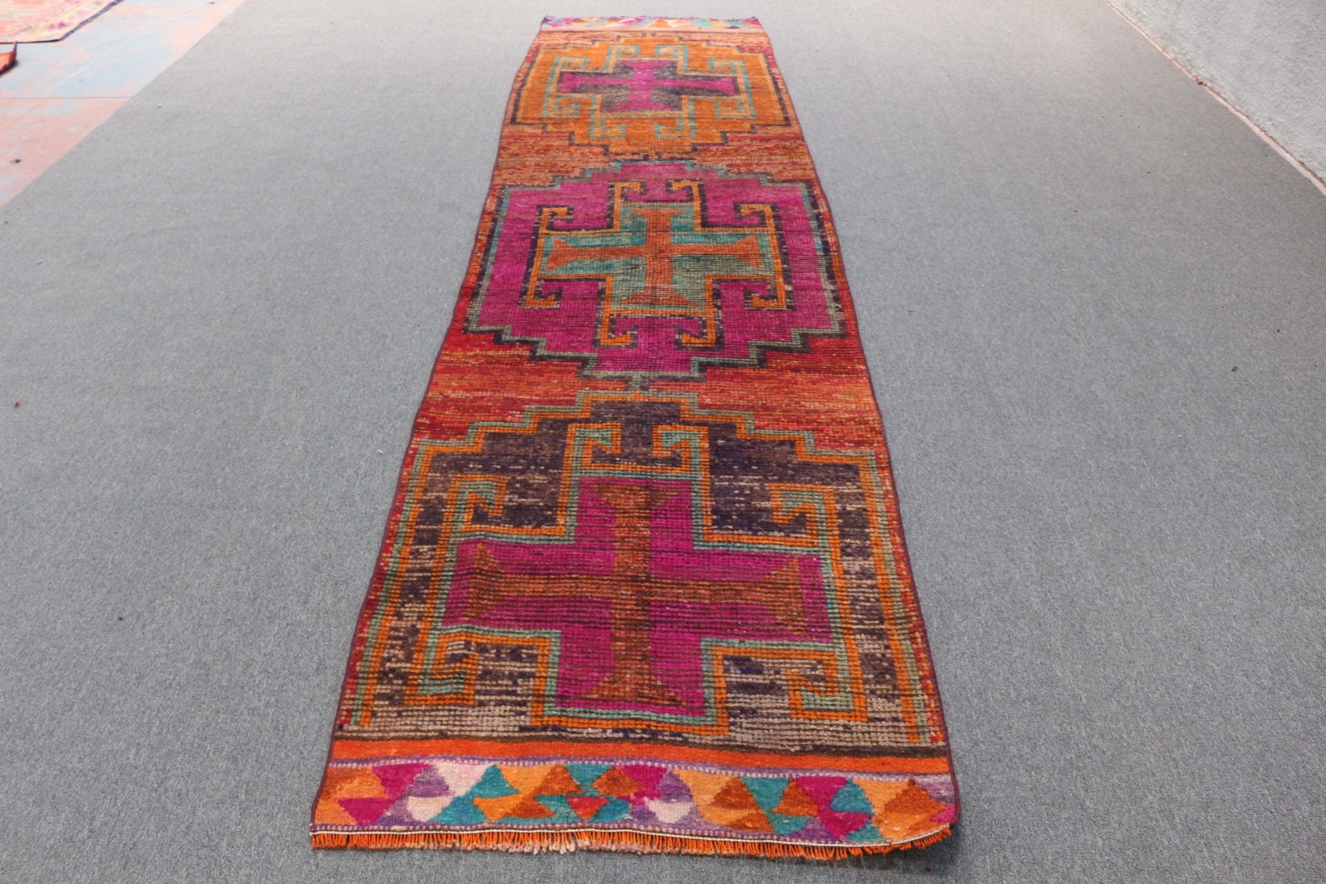 Flatweave Rug, 3.1x12.8 ft Runner Rug, Oriental Rug, Stair Rug, Hallway Rugs, Anatolian Rug, Purple Wool Rugs, Vintage Rug, Turkish Rugs