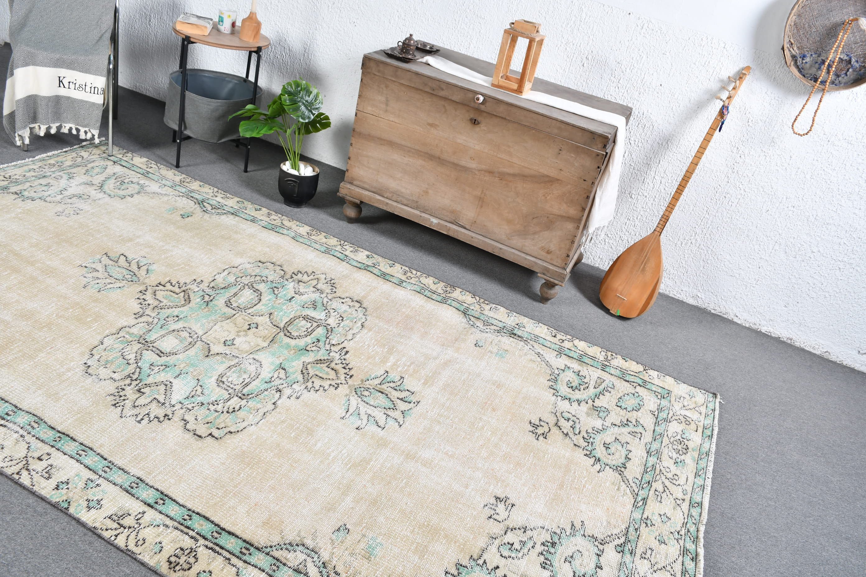 Yemek Odası Halıları, Türk Halısı, Bej Soğuk Halı, 5,3x9,5 ft Büyük Halı, Vintage Halı, Soğuk Halı, Fas Halıları, Vintage Dekor Halısı, Yatak Odası Halısı