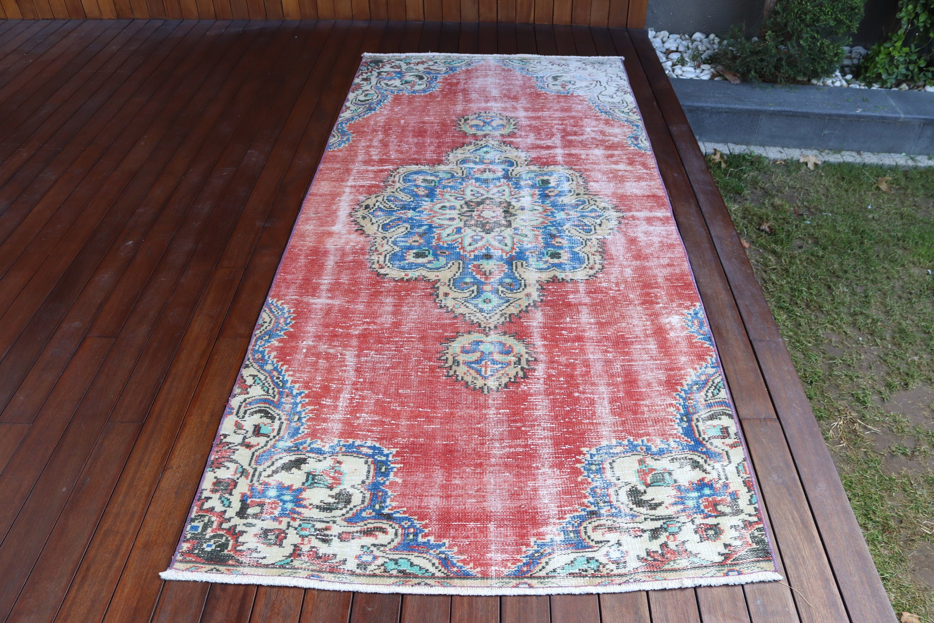 Vintage Rugs, 3.9x8.7 ft Area Rug, Boho Rugs, Oushak Area Rugs, Red Kitchen Rug, Rugs for Vintage Area, Kitchen Rug, Turkish Rugs