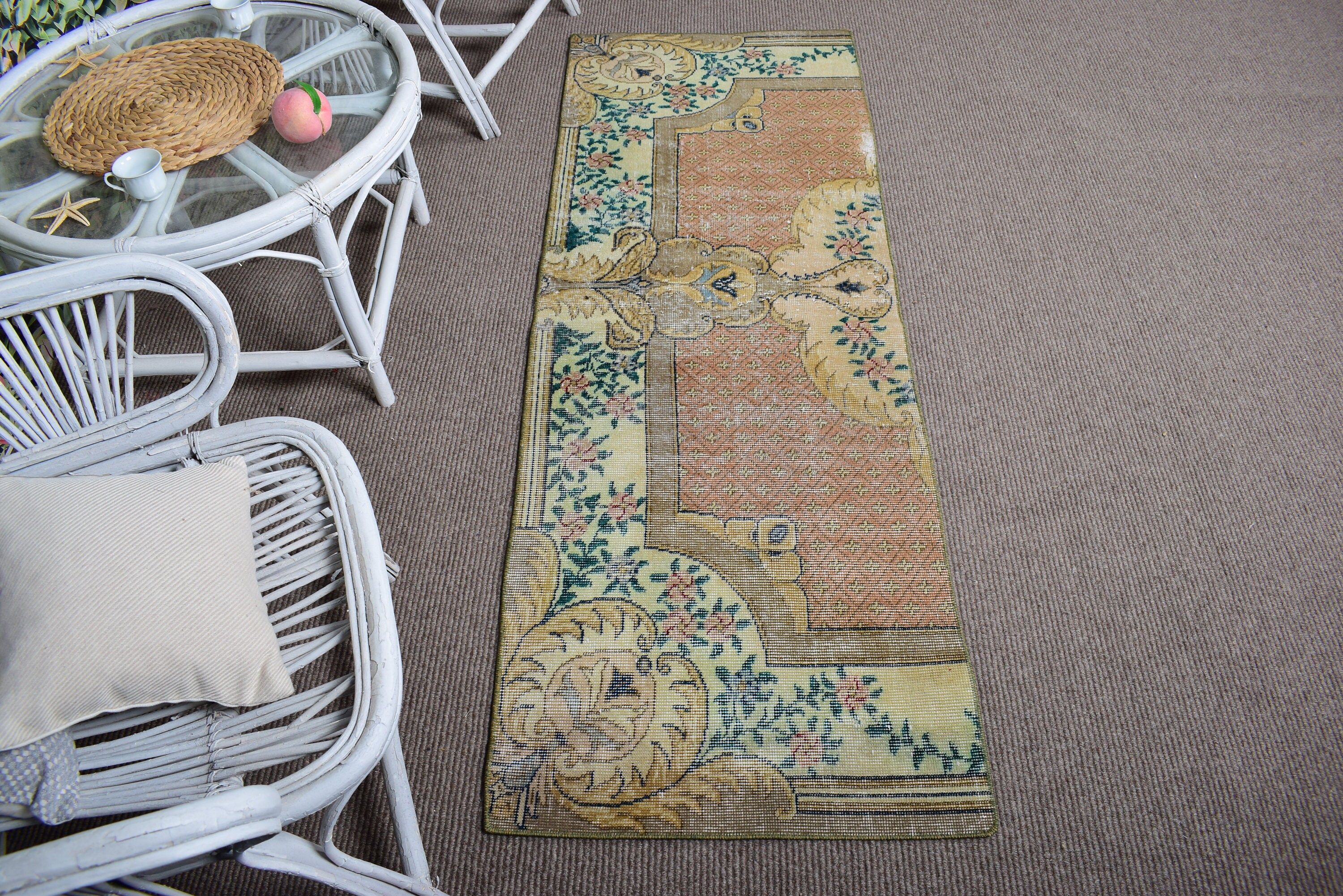 Vintage Rugs, Antique Rug, Bedroom Rug, Modern Rug, Green Bedroom Rugs, Stair Rug, Turkish Rug, Long Runner Rugs, 2.1x6.2 ft Runner Rug