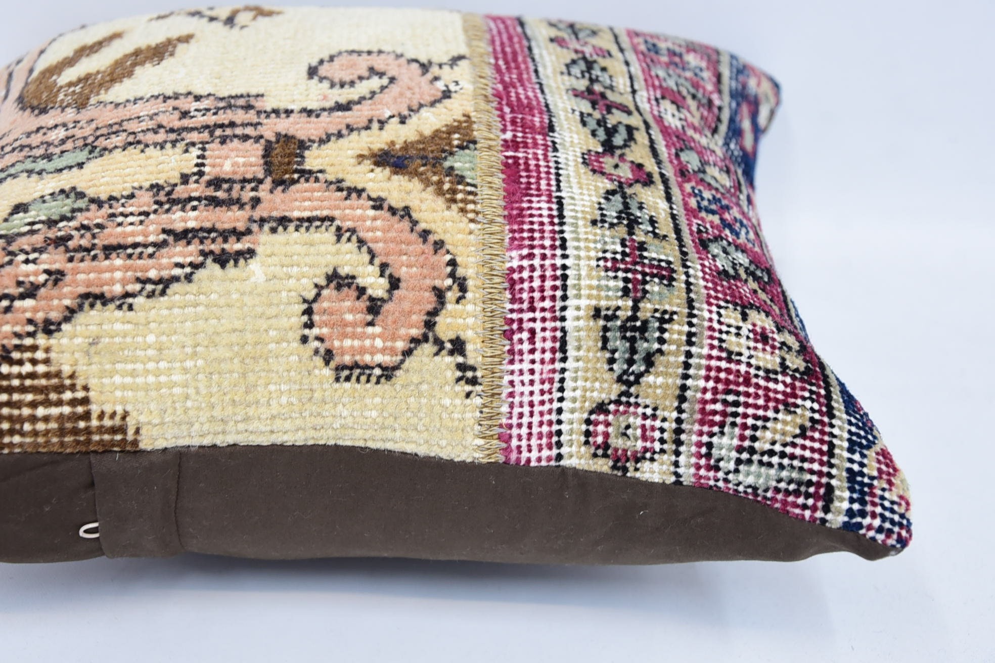 Sofa Bolster Pillow Sham, Boho Pillow, Pillow for Couch, Living Room Throw Cushion, 16"x16" Beige Pillow, Turkish Kilim Pillow