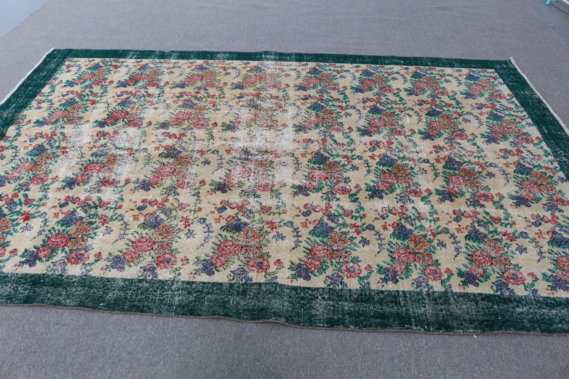 Oushak Halı, Vintage Halılar, Bej Anadolu Halısı, Türk Halısı, Ev Dekorasyonu Halısı, Retro Halı, 6.5x9.9 ft Büyük Halı, Yatak Odası Halıları, Salon Halısı