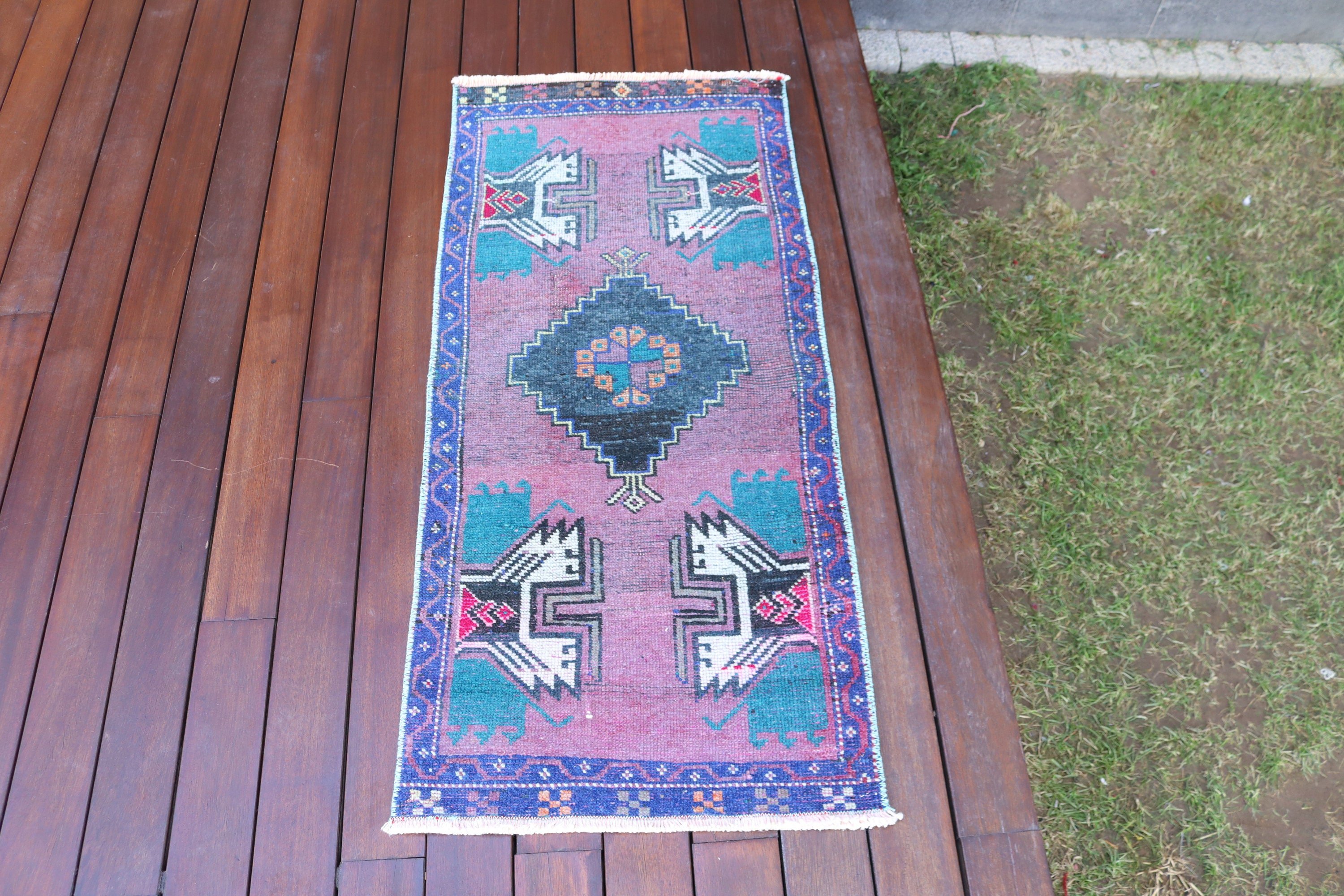 Bathroom Rugs, Floor Rug, Aztec Rugs, Neutral Rugs, Vintage Rugs, Door Mat Rug, Purple Flatweave Rug, Turkish Rug, 1.7x3.7 ft Small Rugs