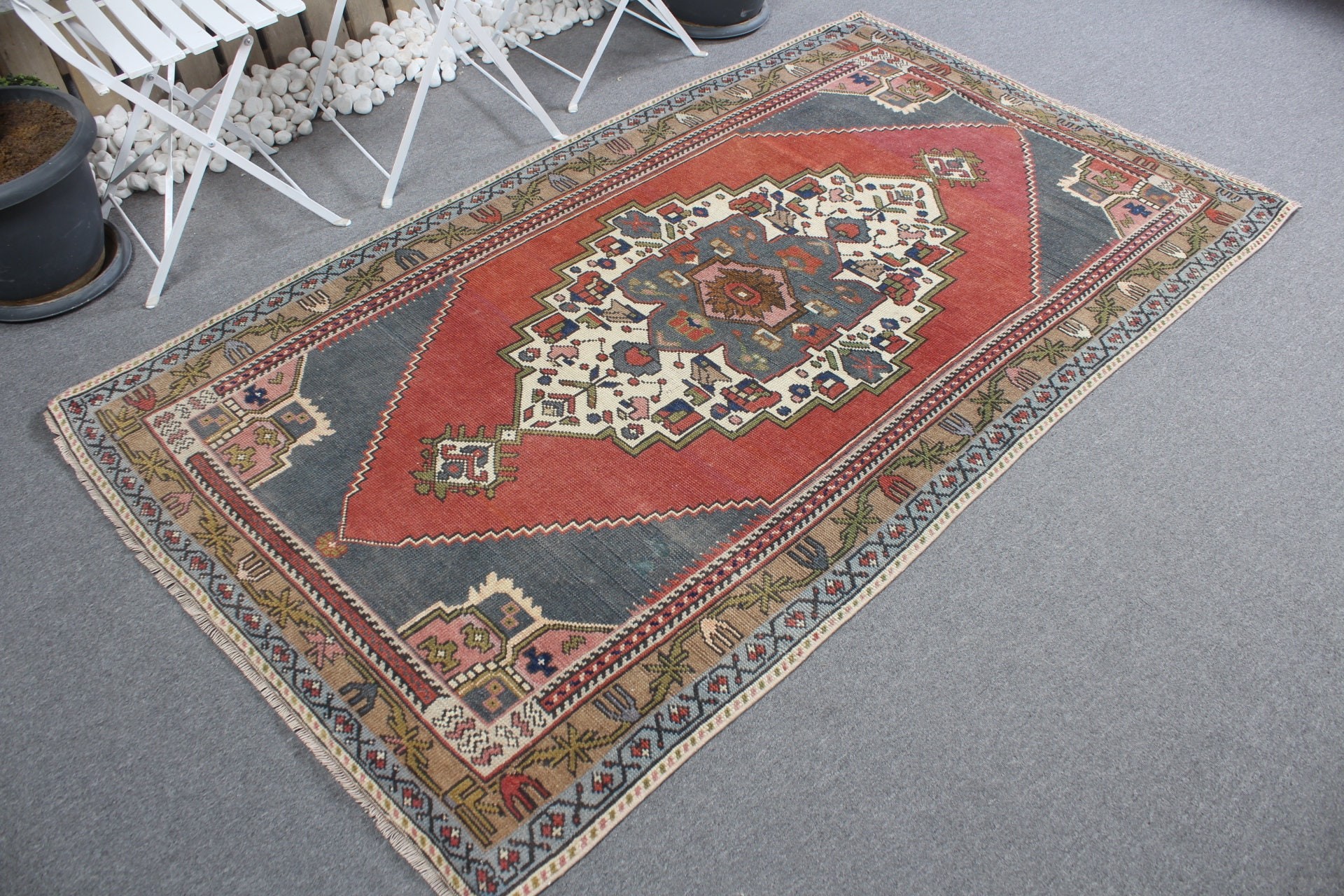 Vintage Rug, Oriental Rugs, Pastel Rug, 4.1x7.2 ft Area Rug, Red Floor Rug, Indoor Rug, Rugs for Dining Room, Turkish Rugs