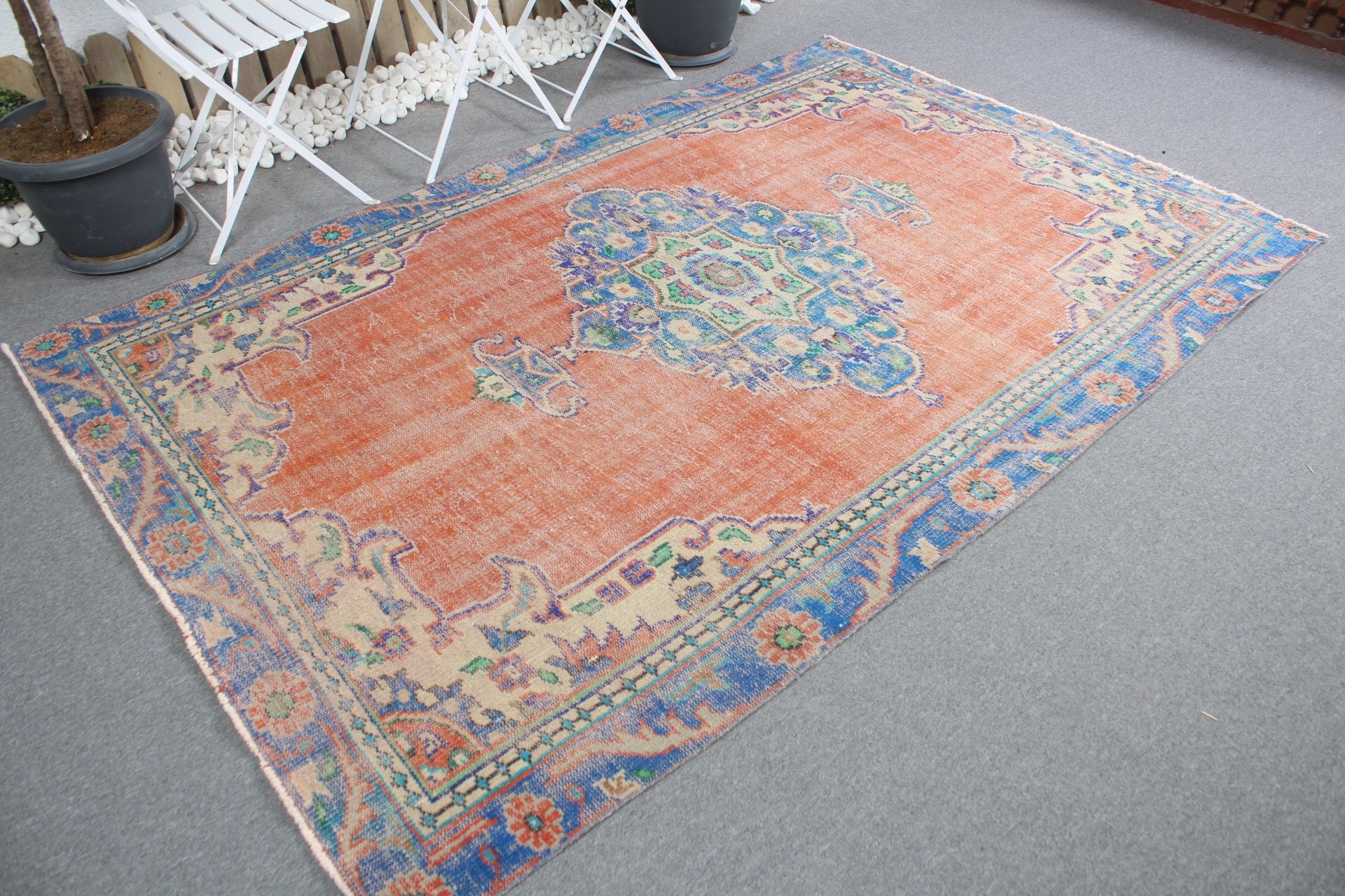 Bedroom Rugs, Turkish Rugs, Vintage Rug, Bright Rug, 5.5x8.4 ft Large Rugs, Red Home Decor Rugs, Oushak Rug, Living Room Rug