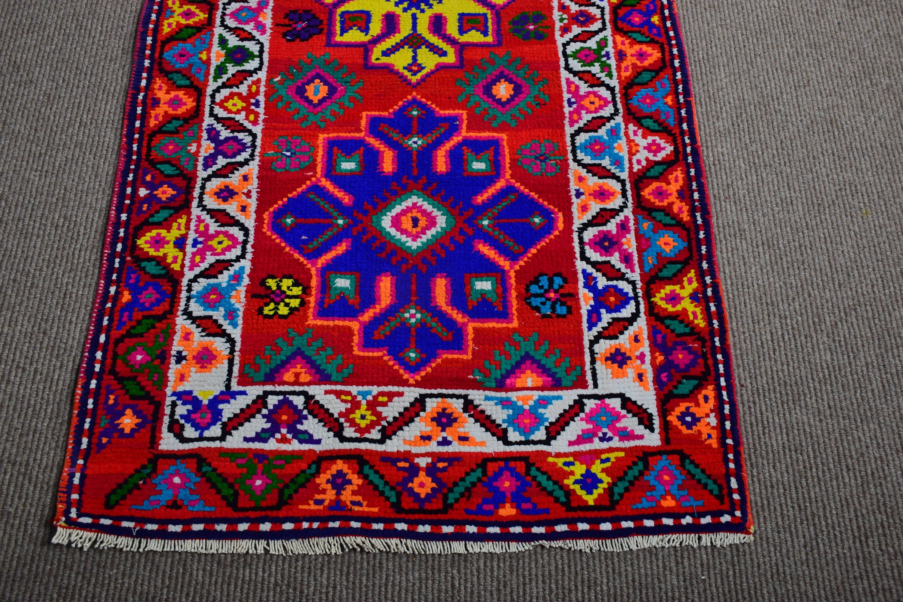 El Dokuma Halılar, Türk Halısı, 2.9x13.6 ft Runner Halıları, Beni Ourain Runner Halısı, Lüks Halılar, Düz Dokuma Halı, Vintage Halılar, Kırmızı Geometrik Halı